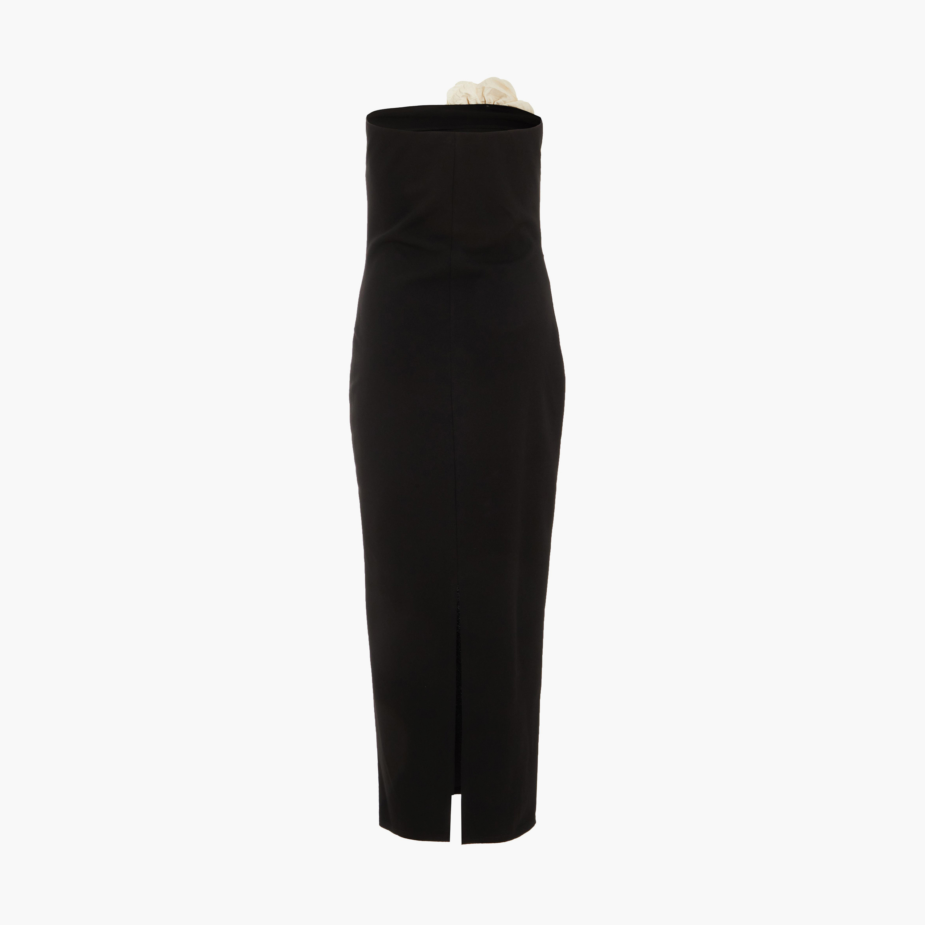 كويز- فستان سهرة ميدي أسود بكتف مكشوف من الكريب الأسود مع أزهار-women-clothing-dresses-image-6