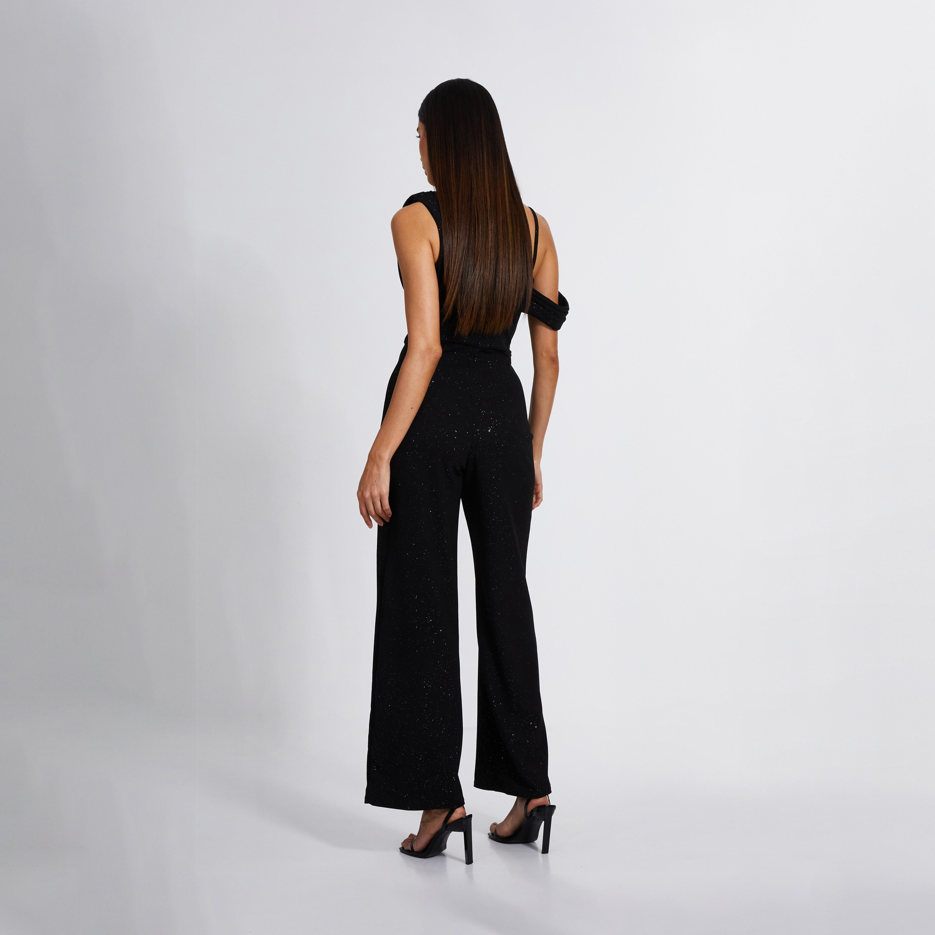 Quiz Black Cowl Front Strappy Glitter Palazzo Jumpsuit-women-clothing-jumpsuits-image-2