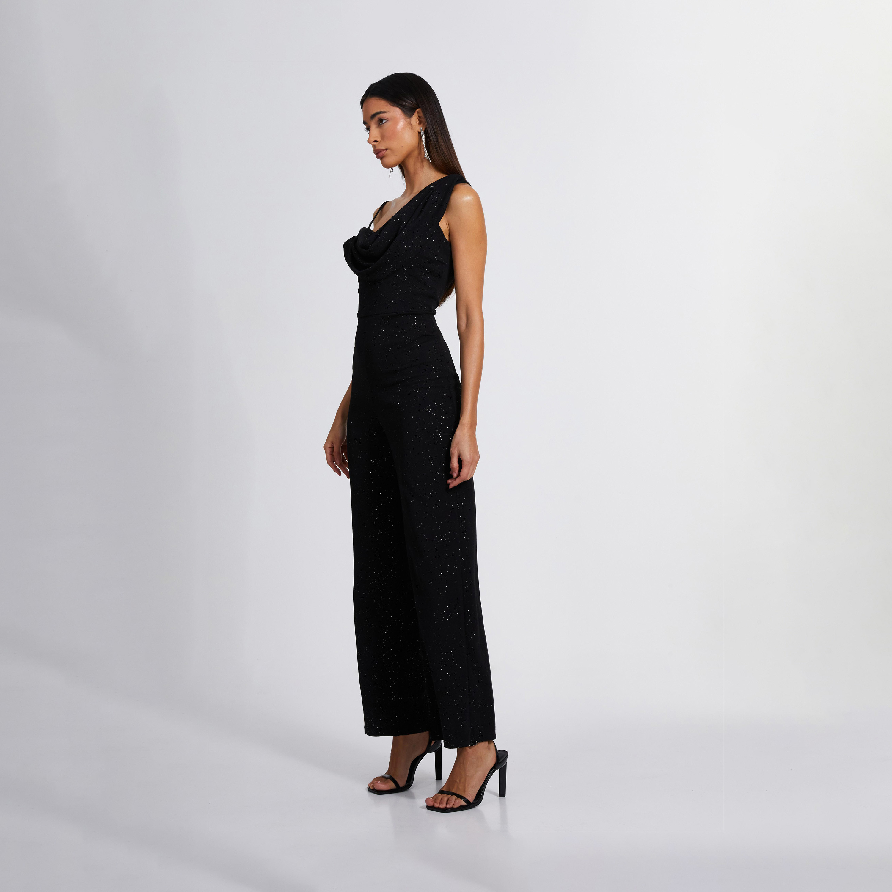 Quiz Black Cowl Front Strappy Glitter Palazzo Jumpsuit-women-clothing-jumpsuits-image-3