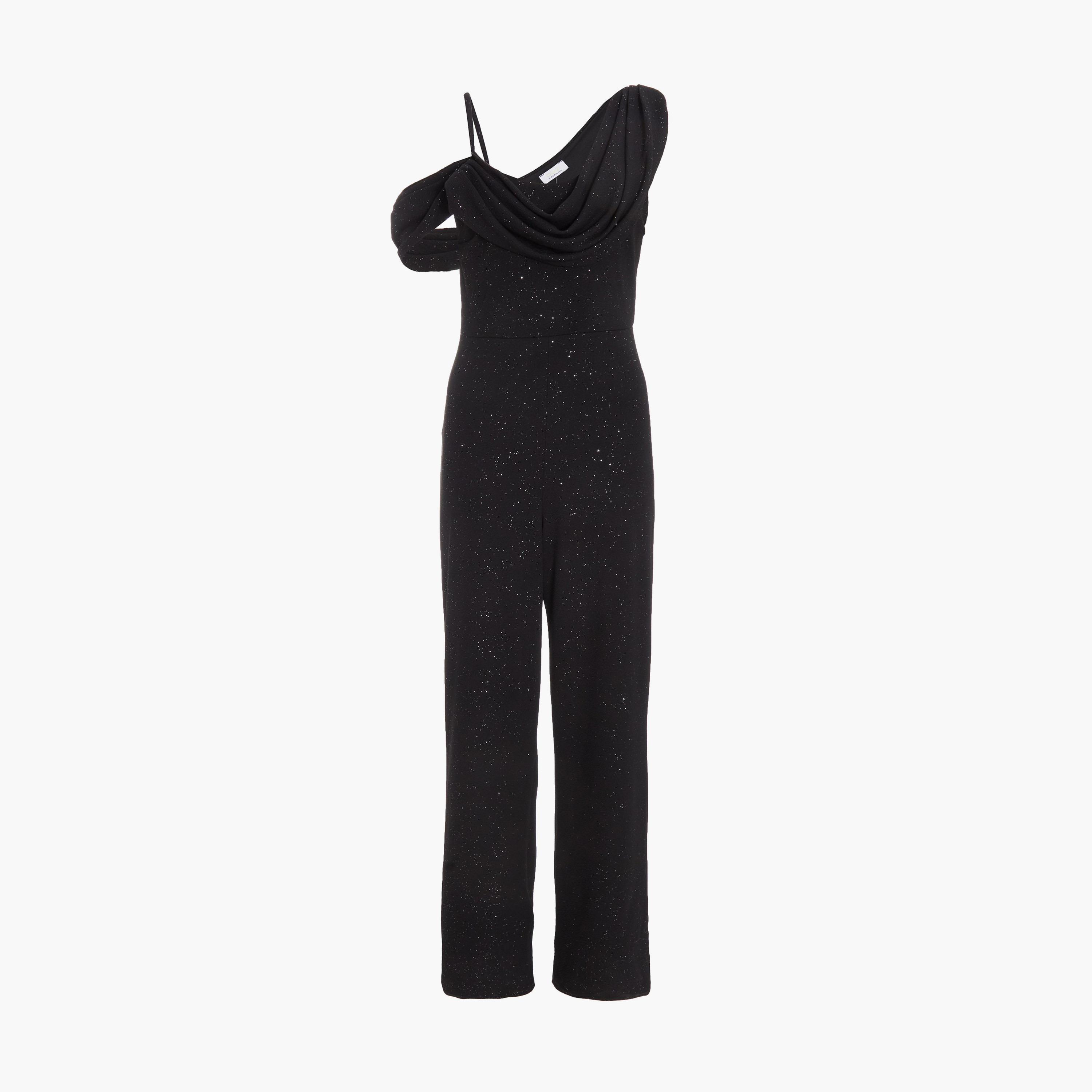 كويز-  فستان سهرة أسود وكشكشة من البالازو وأربطة أمامية من الترتر-women-clothing-jumpsuits-image-5