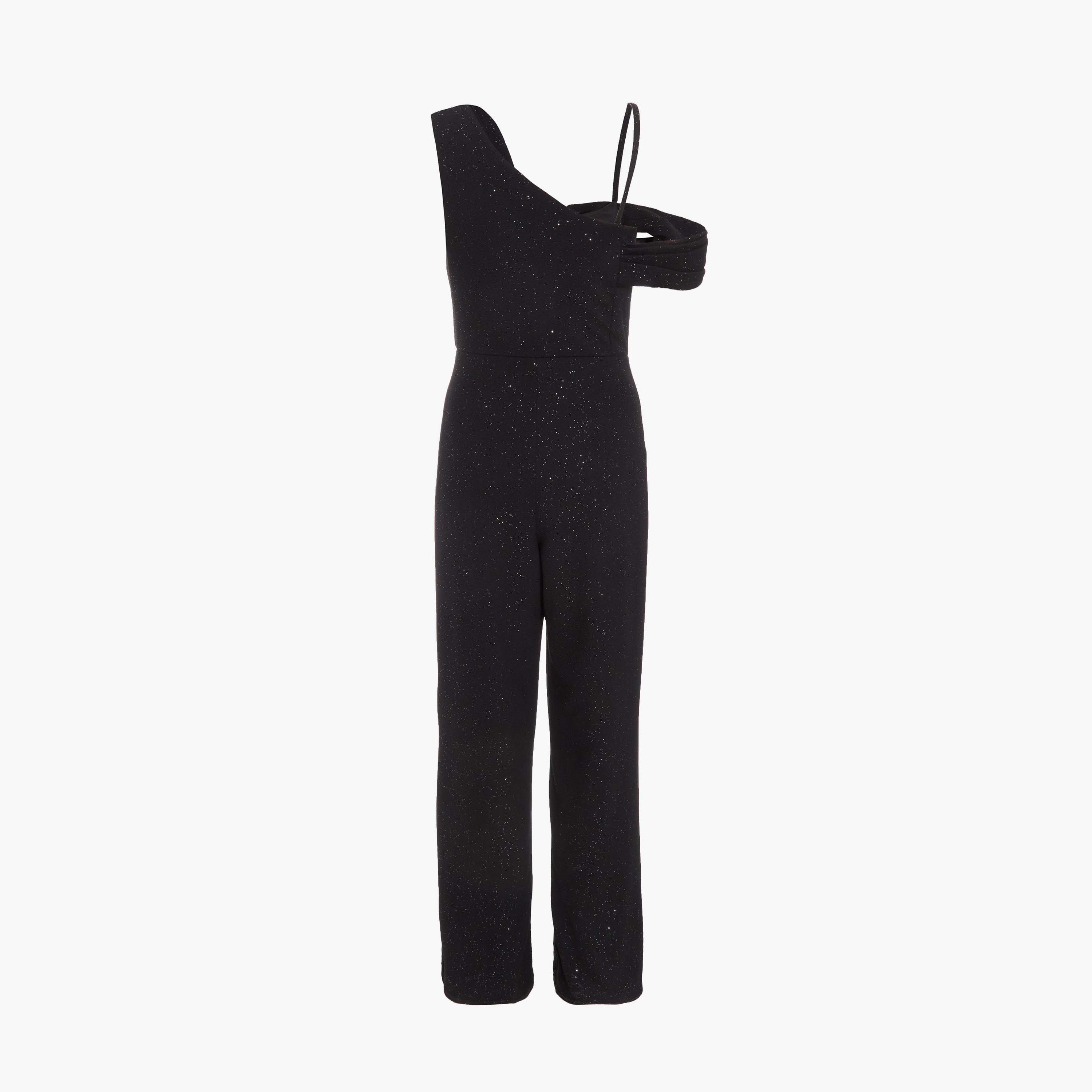 كويز-  فستان سهرة أسود وكشكشة من البالازو وأربطة أمامية من الترتر-women-clothing-jumpsuits-image-6