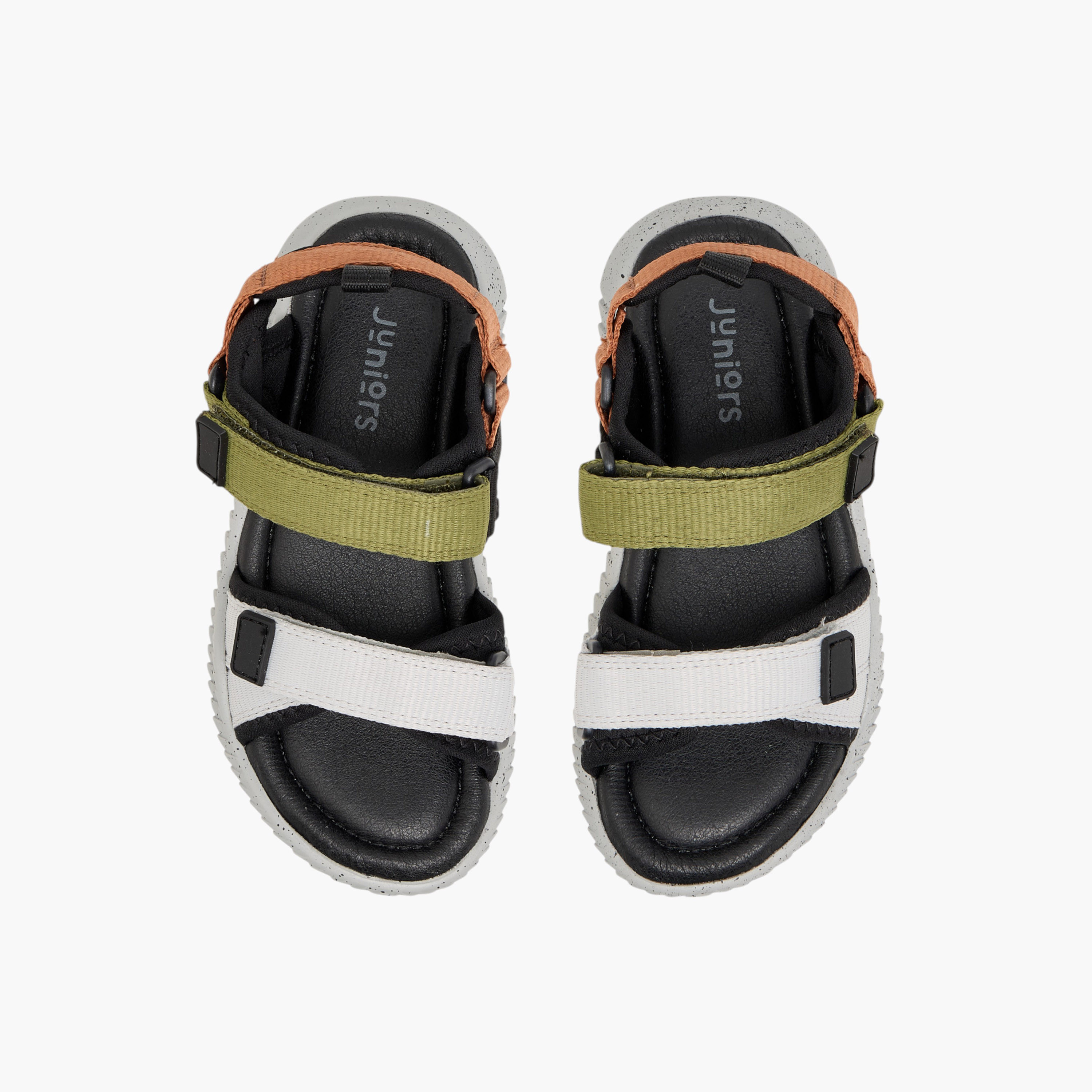Juniors Solid Strap Sandals with Hook and Loop Closure-boys-shoes-sandals-image-1
