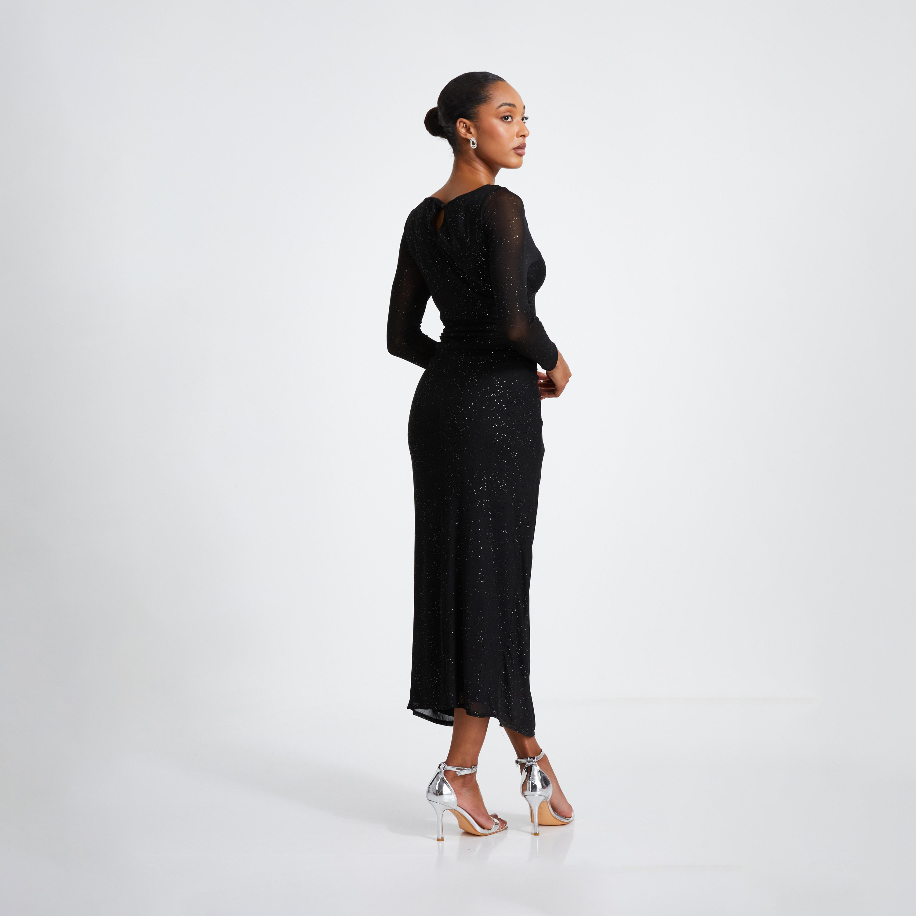 Quiz Glitter Mesh Knot Front Midaxi Evening Dress-women-clothing-dresses-image-2