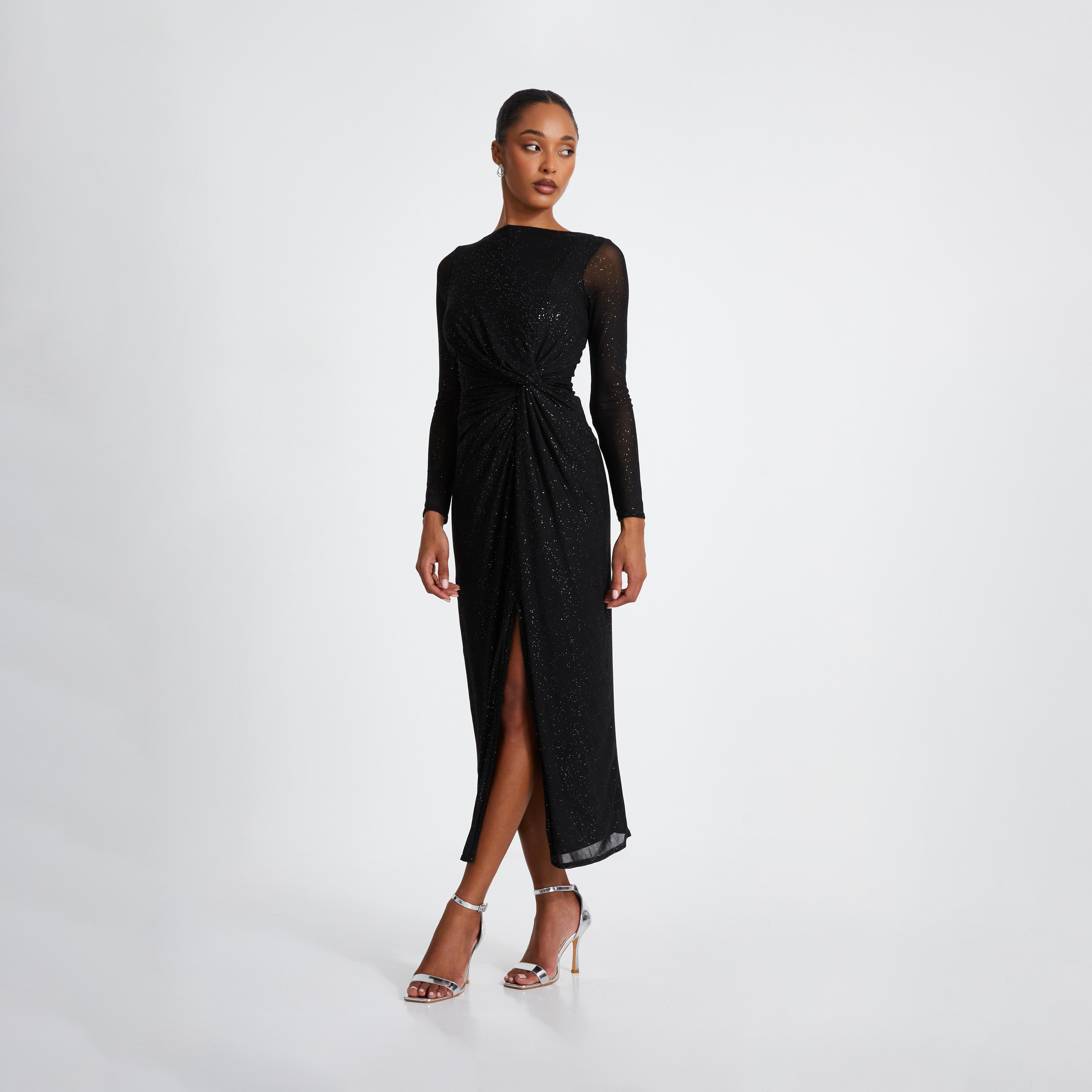 Quiz Glitter Mesh Knot Front Midaxi Evening Dress-women-clothing-dresses-image-3