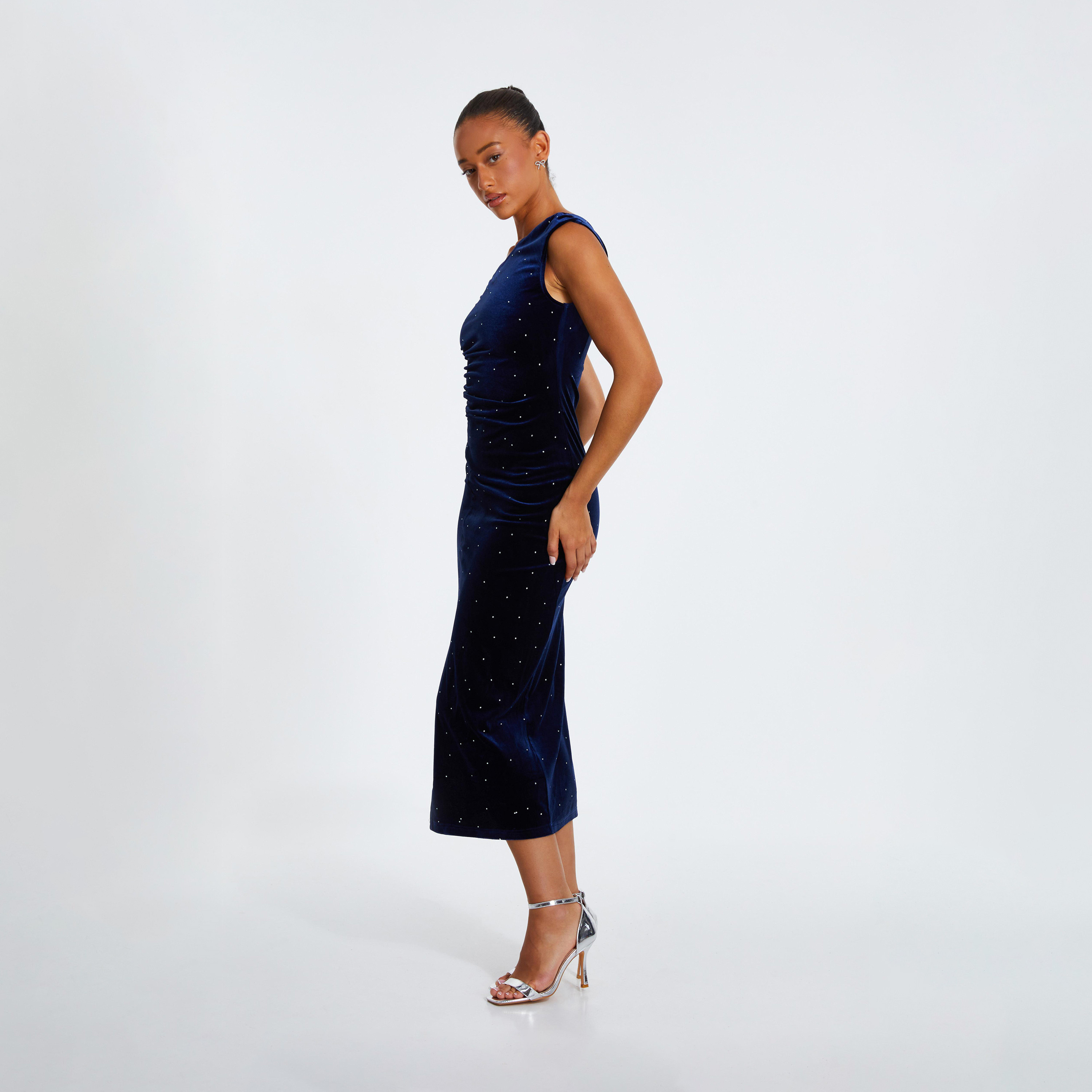 Quiz Navy Studded Velvet Short Sleeve Midi Evening Dress-women-clothing-dresses-image-3