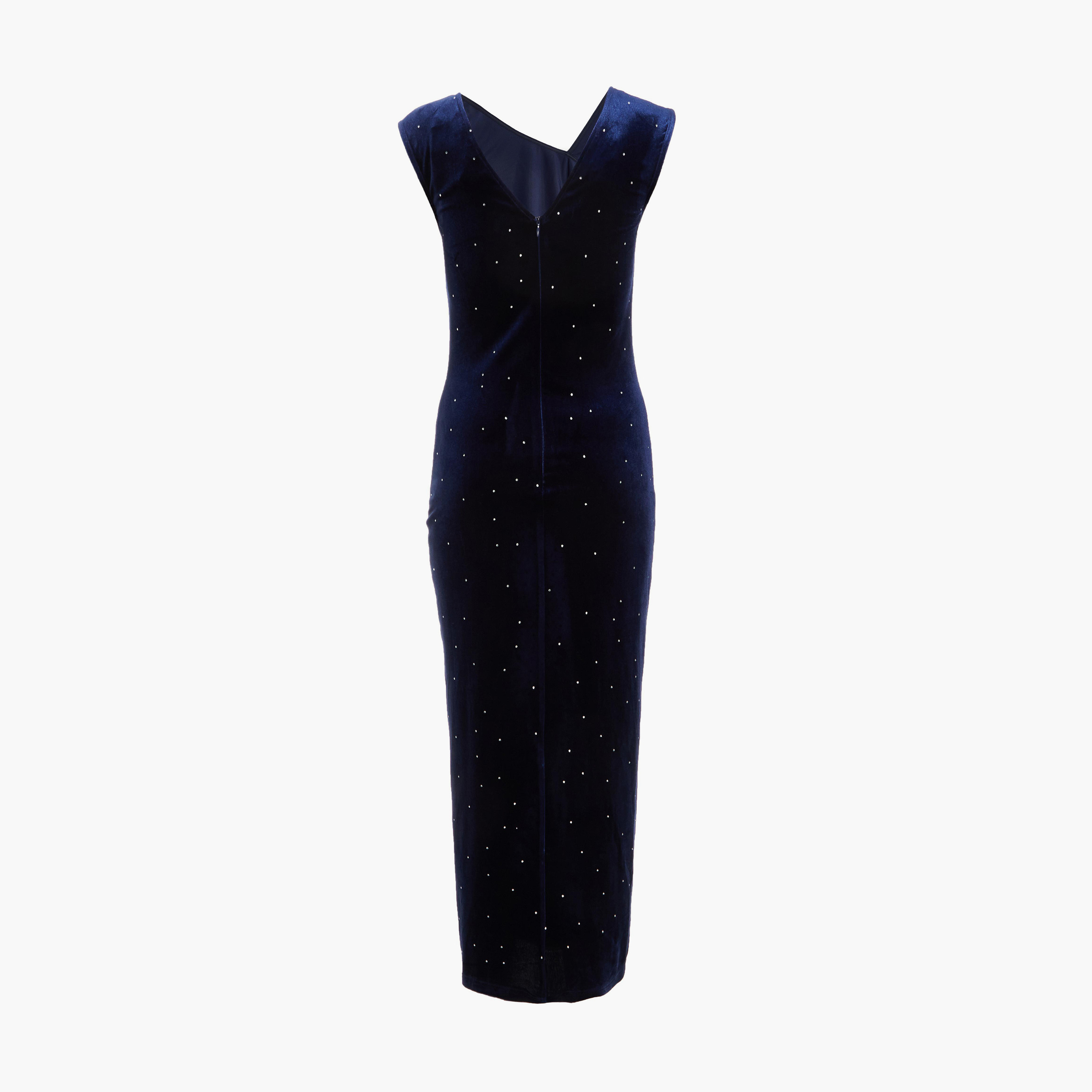 Quiz Navy Studded Velvet Short Sleeve Midi Evening Dress-women-clothing-dresses-image-6