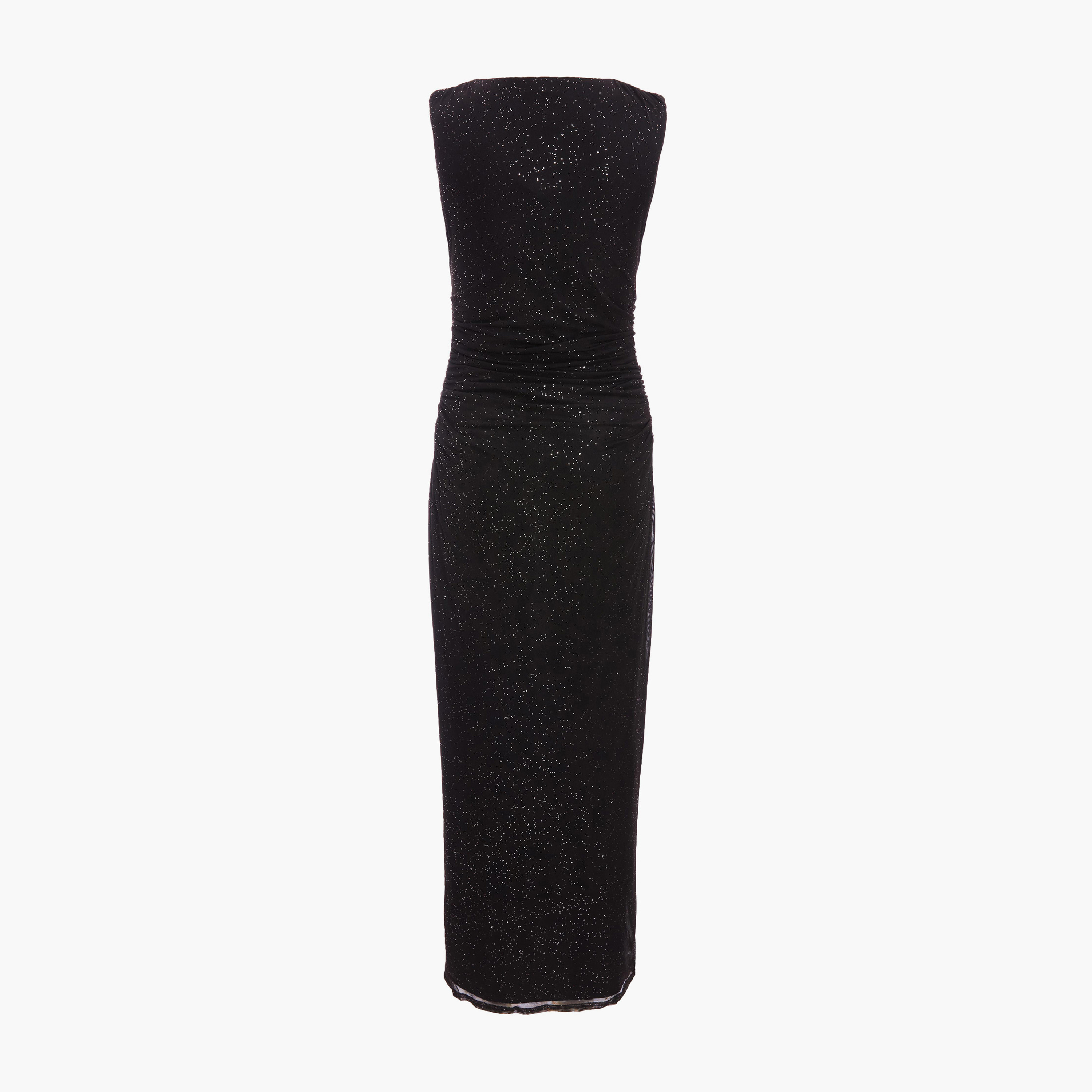 Quiz Black Glitter Mesh Sleeveless Ruched Midi Evening Dress-women-clothing-dresses-image-6