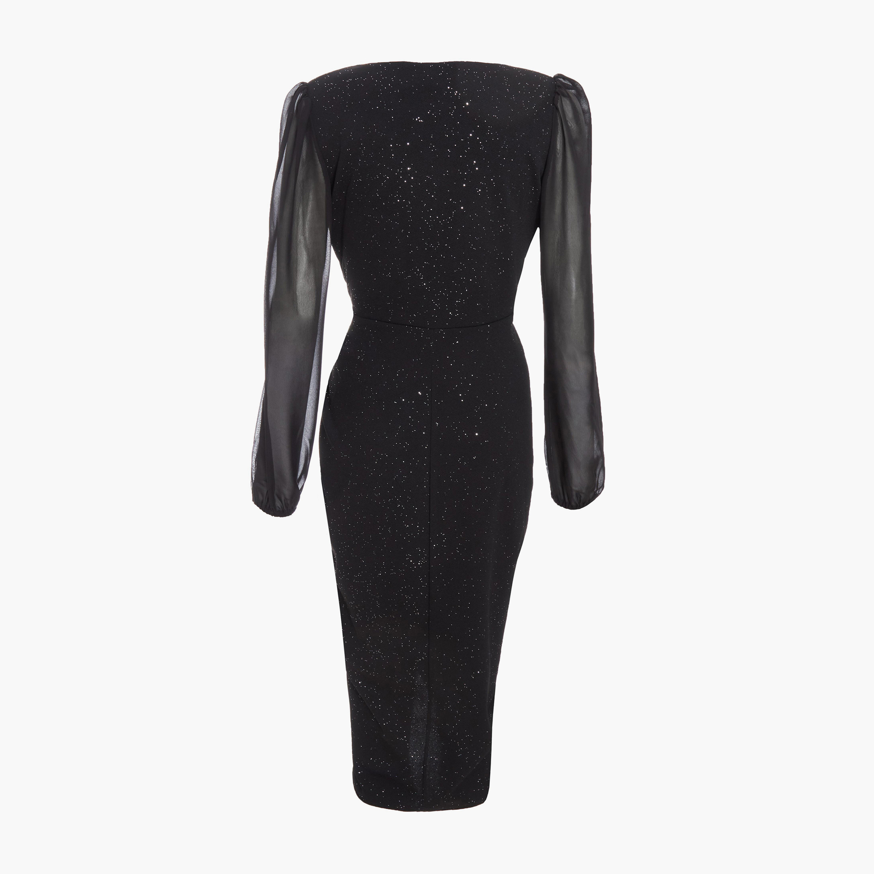 Quiz Black Front Wrap Live Glitter Chiffon Sleeve Ruched Midi Evening Dress-women-clothing-dresses-image-6