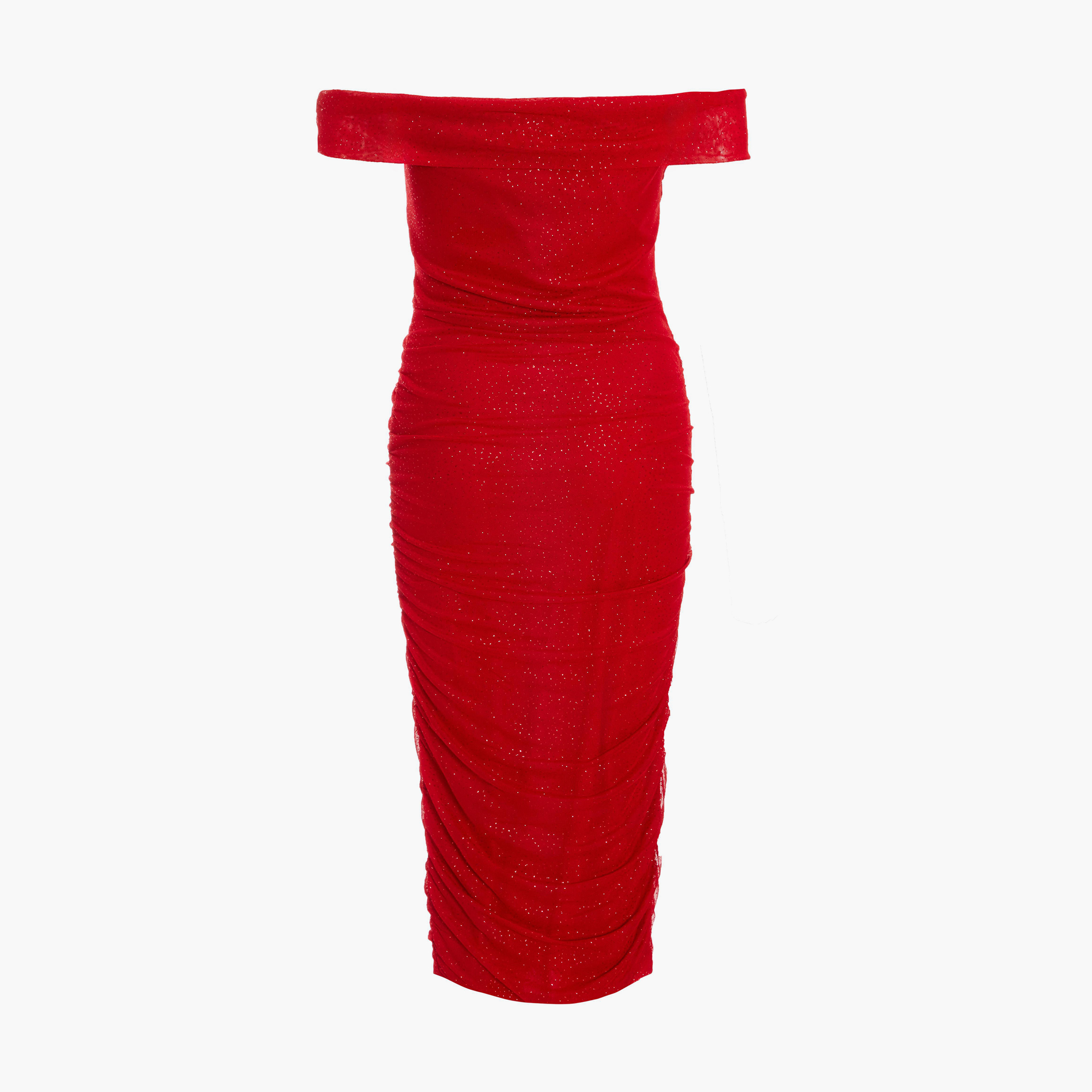كويز-  فستان ميداكسي أحمر لامع من القماش الشبكي برباط أمامي ملتوي-women-clothing-dresses-image-6