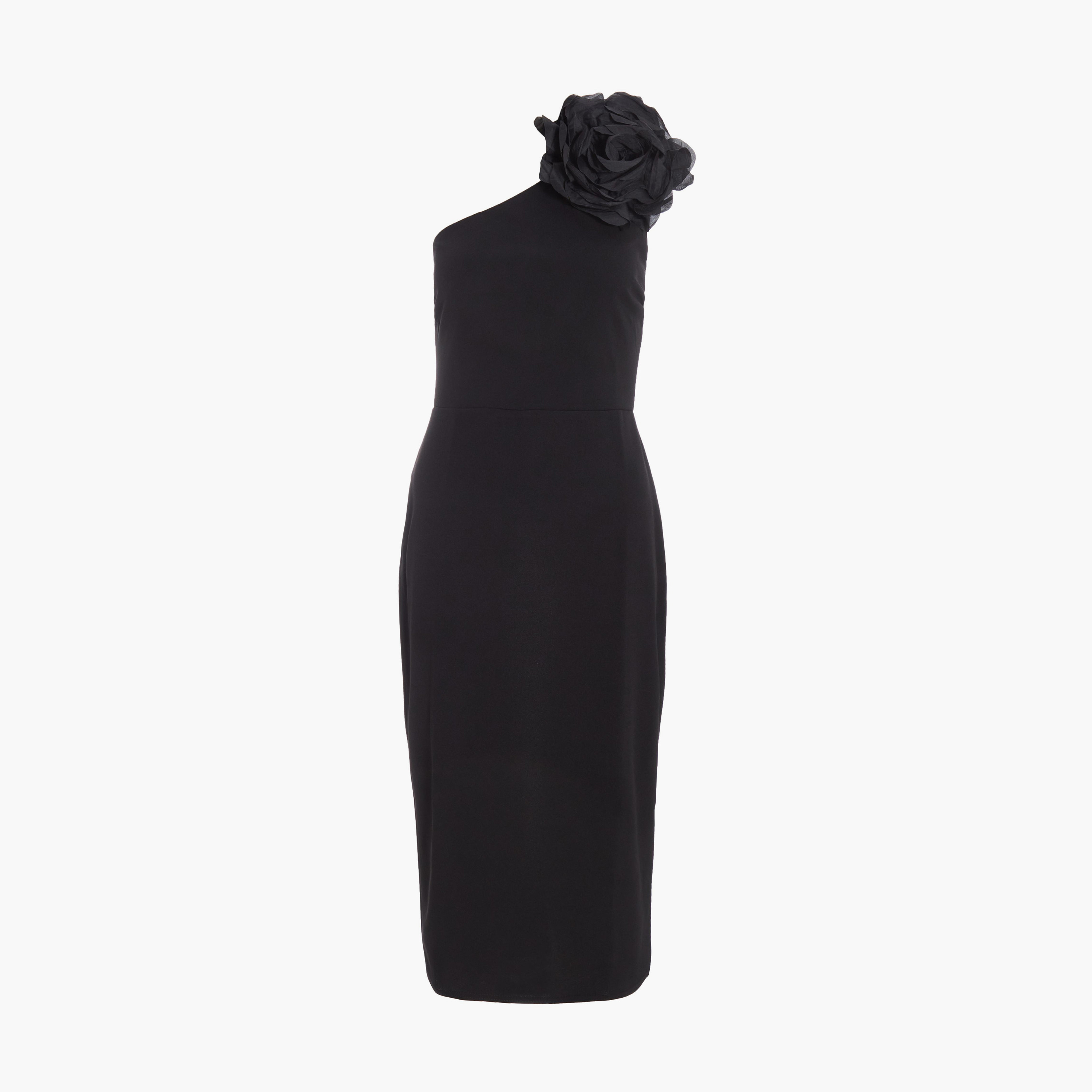 كويز-  فستان سهرة متوسط ​​الطول من الكريب الأسود غير المتماثل-women-clothing-dresses-image-5