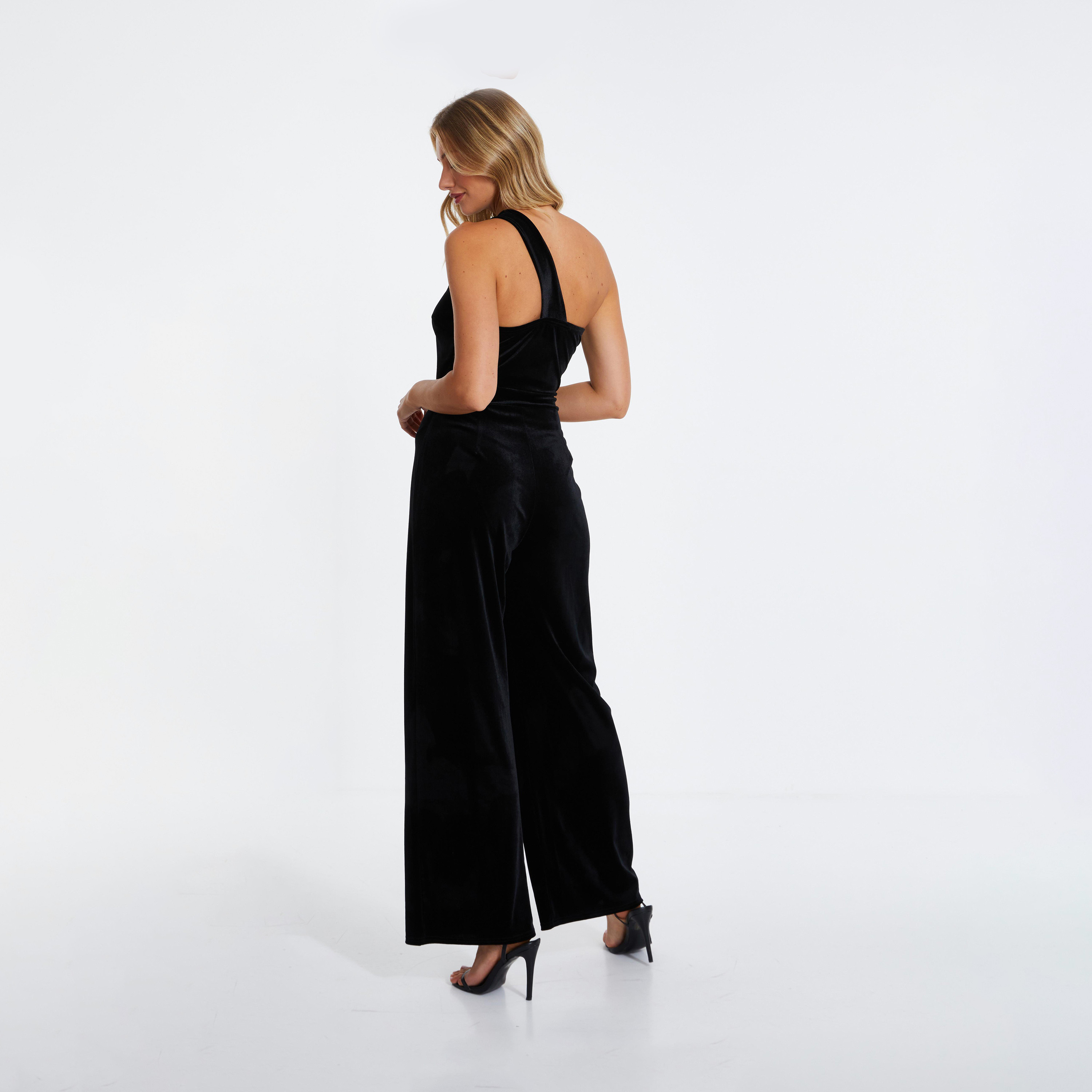 Quiz Black Asymmetric Velvet Jumpsuit with Embellished Buckle-women-clothing-jumpsuits-image-2
