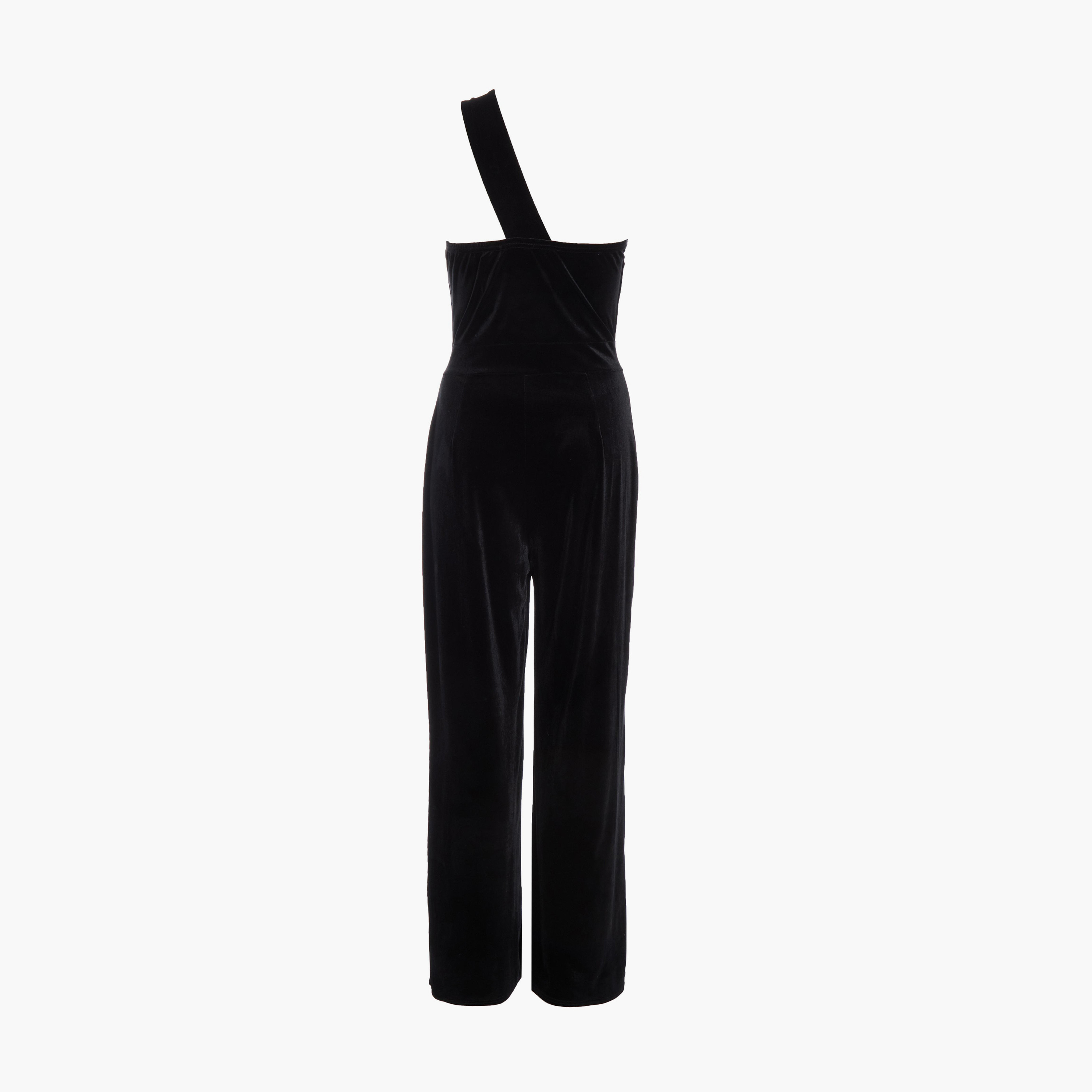 كويز-  فستان سهرة مخملي أسود غير متماثل   ومشبك مزين-women-clothing-jumpsuits-image-6