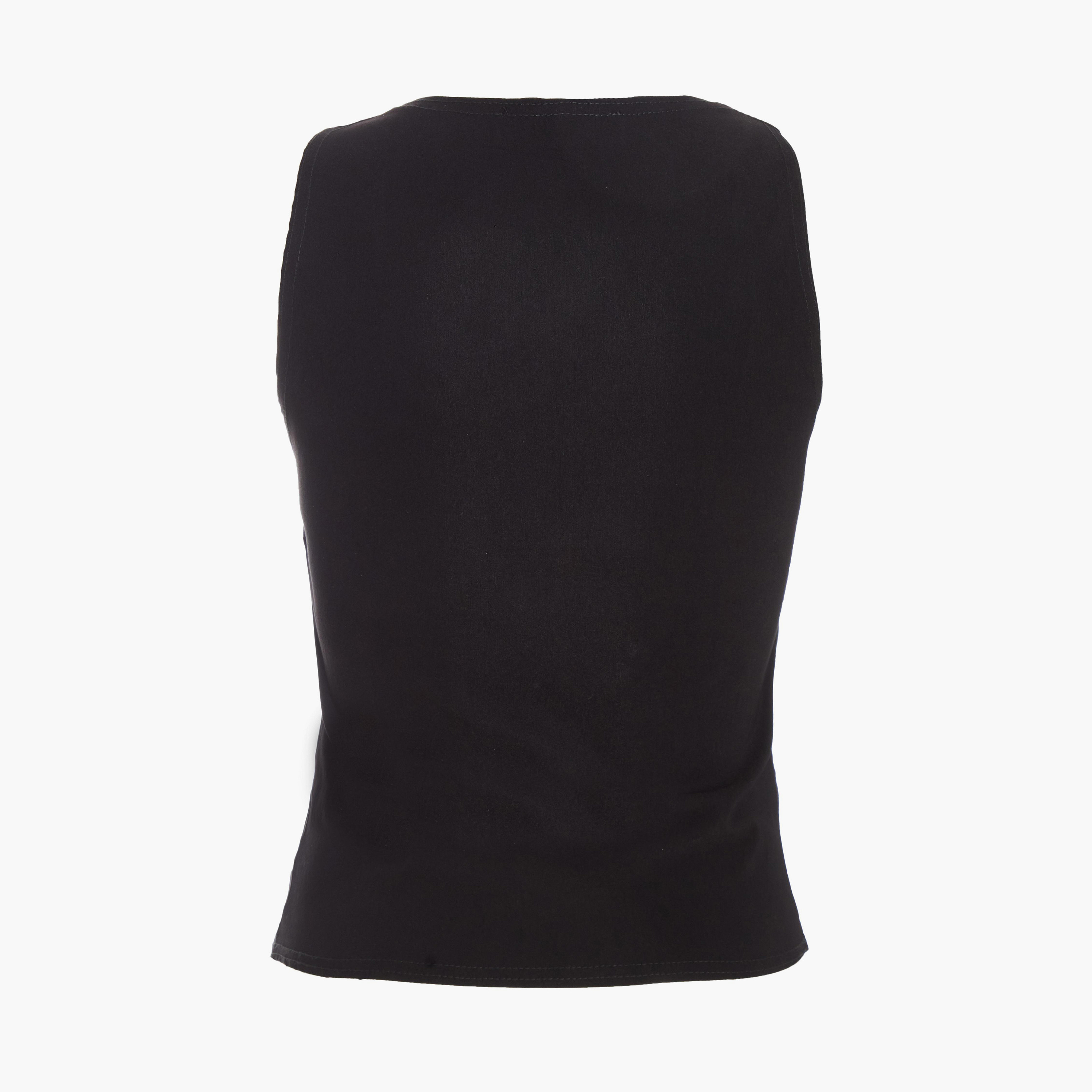 Quiz Black Bengaline Square Neck Diamante Bow Front Top-women-clothing-tshirts-image-6