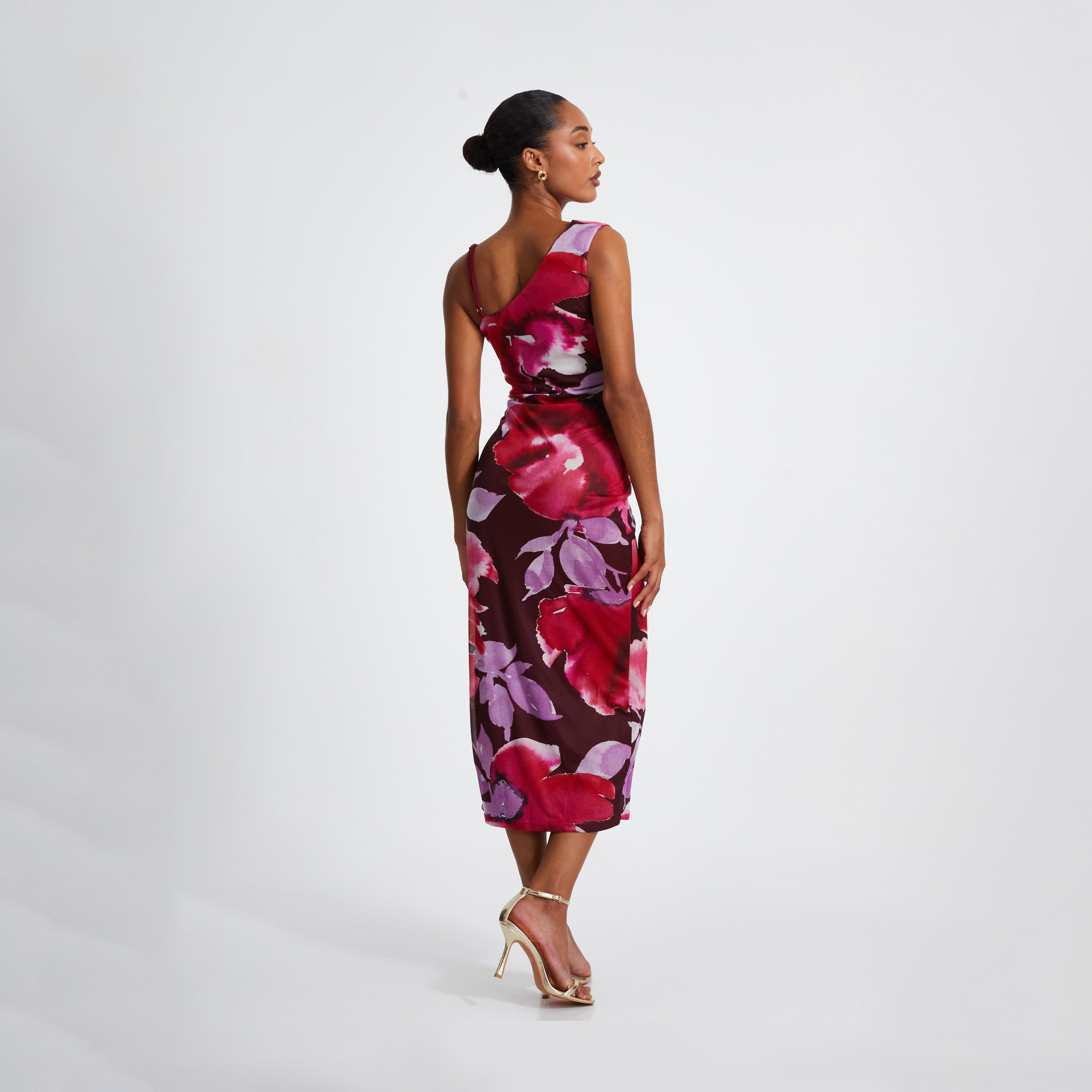Quiz Floral Asymmetric Ruched Midaxi Dress-women-clothing-dresses-image-2