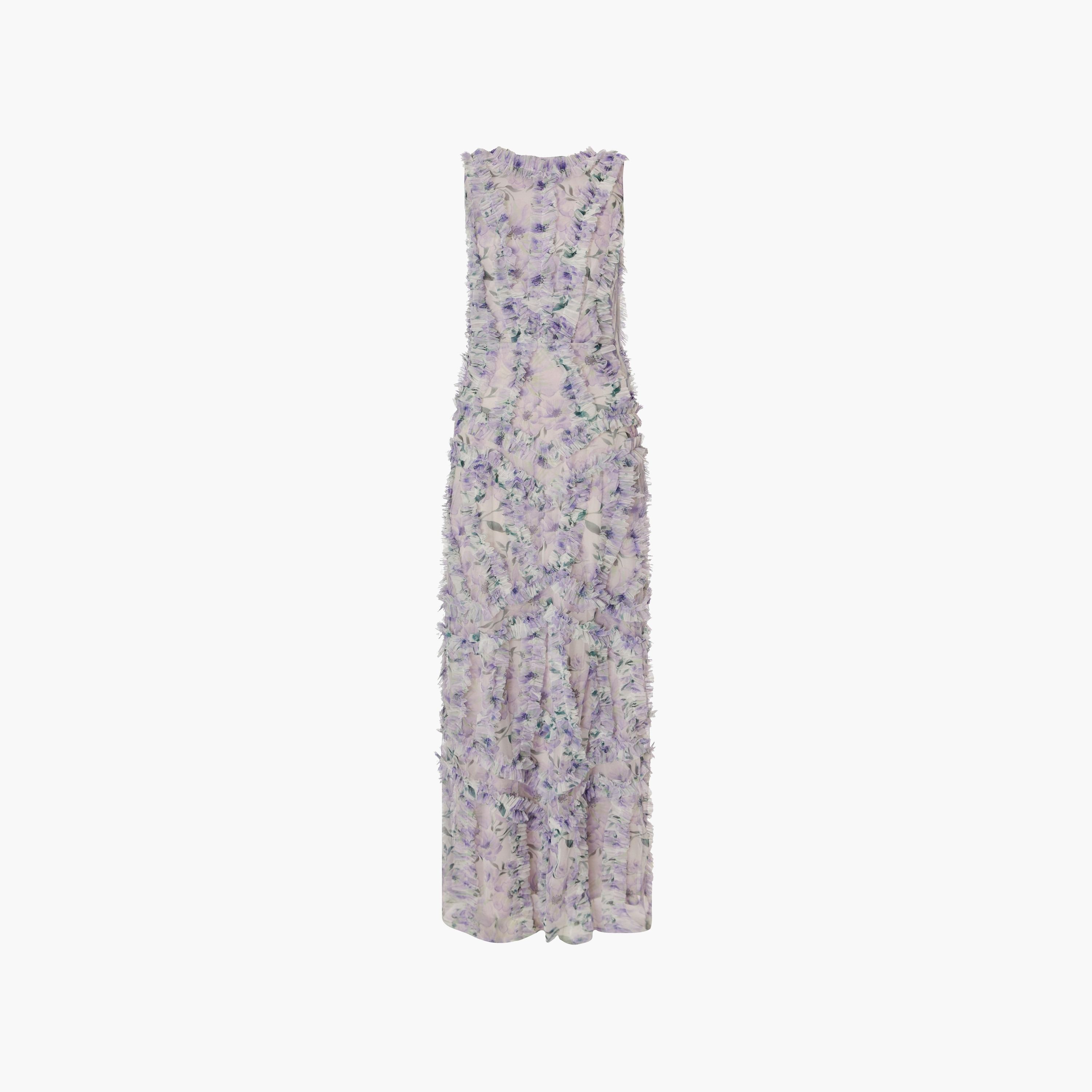 Quiz Floral Frill Mesh Ruffled Neck Cream Women Maxi Dress-women-clothing-dresses-image-5
