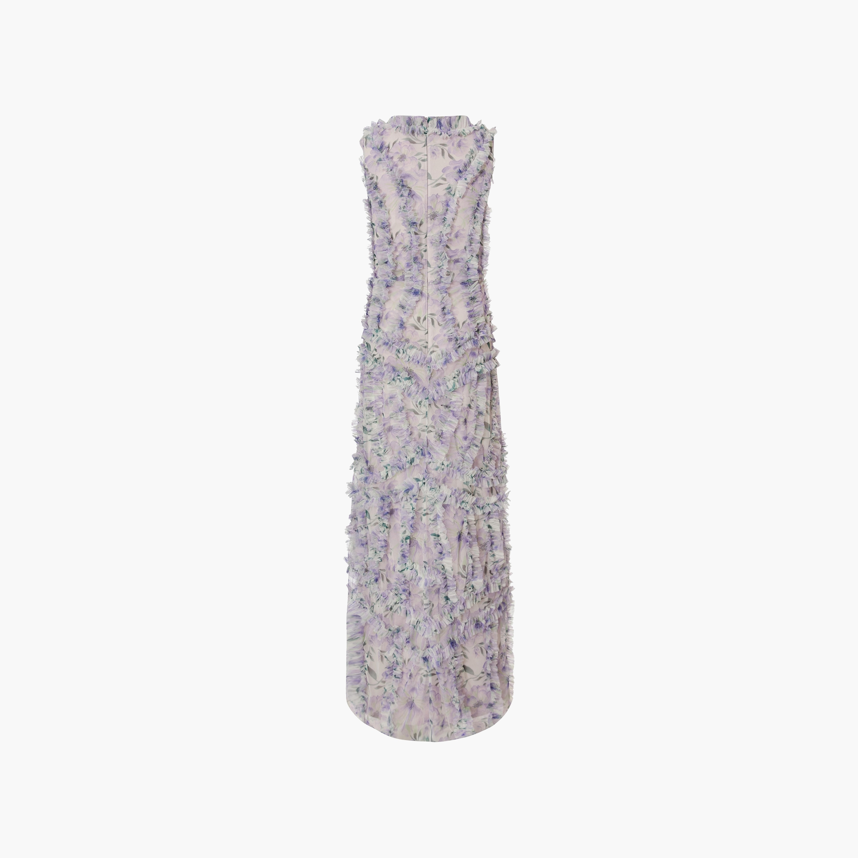 Quiz Floral Frill Mesh Ruffled Neck Cream Women Maxi Dress-women-clothing-dresses-image-6