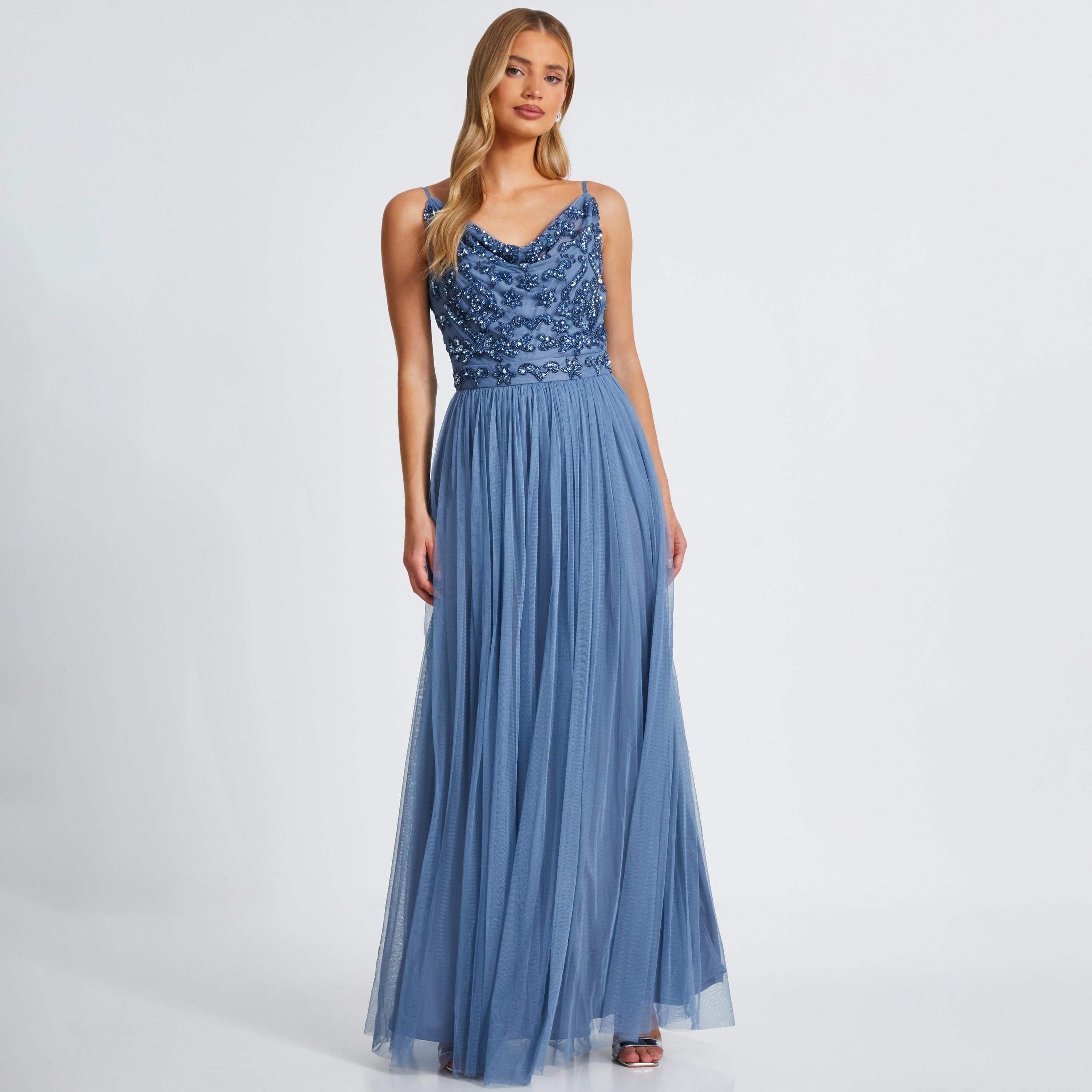 Quiz Beaded Mesh Cowl Neck Blue Women Evening Maxi Dress-women-clothing-dresses-image-1