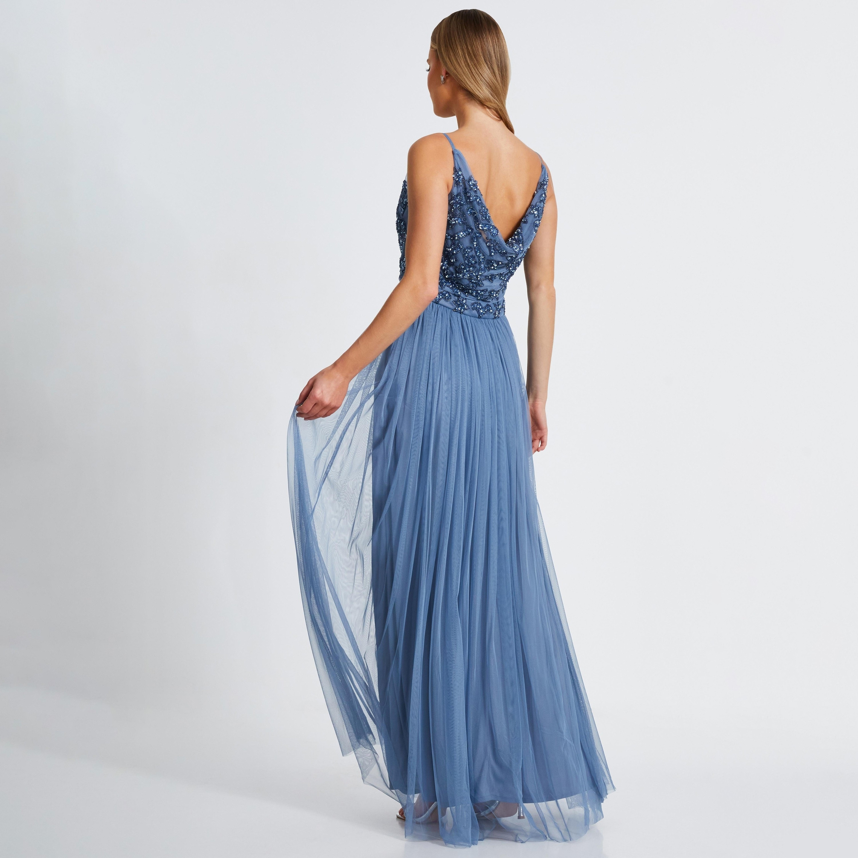 Quiz Beaded Mesh Cowl Neck Blue Women Evening Maxi Dress-women-clothing-dresses-image-3