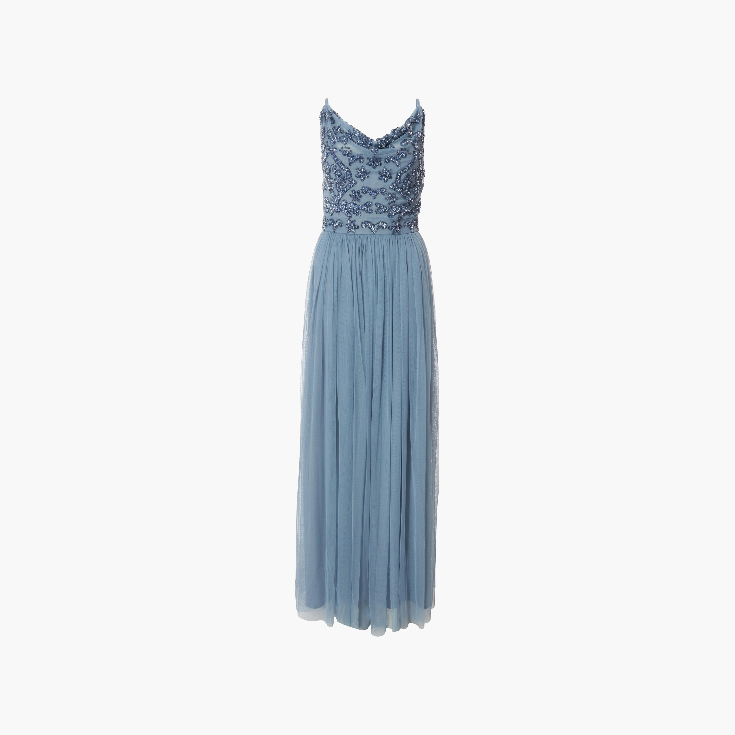 Quiz Beaded Mesh Cowl Neck Blue Women Evening Maxi Dress-women-clothing-dresses-image-5