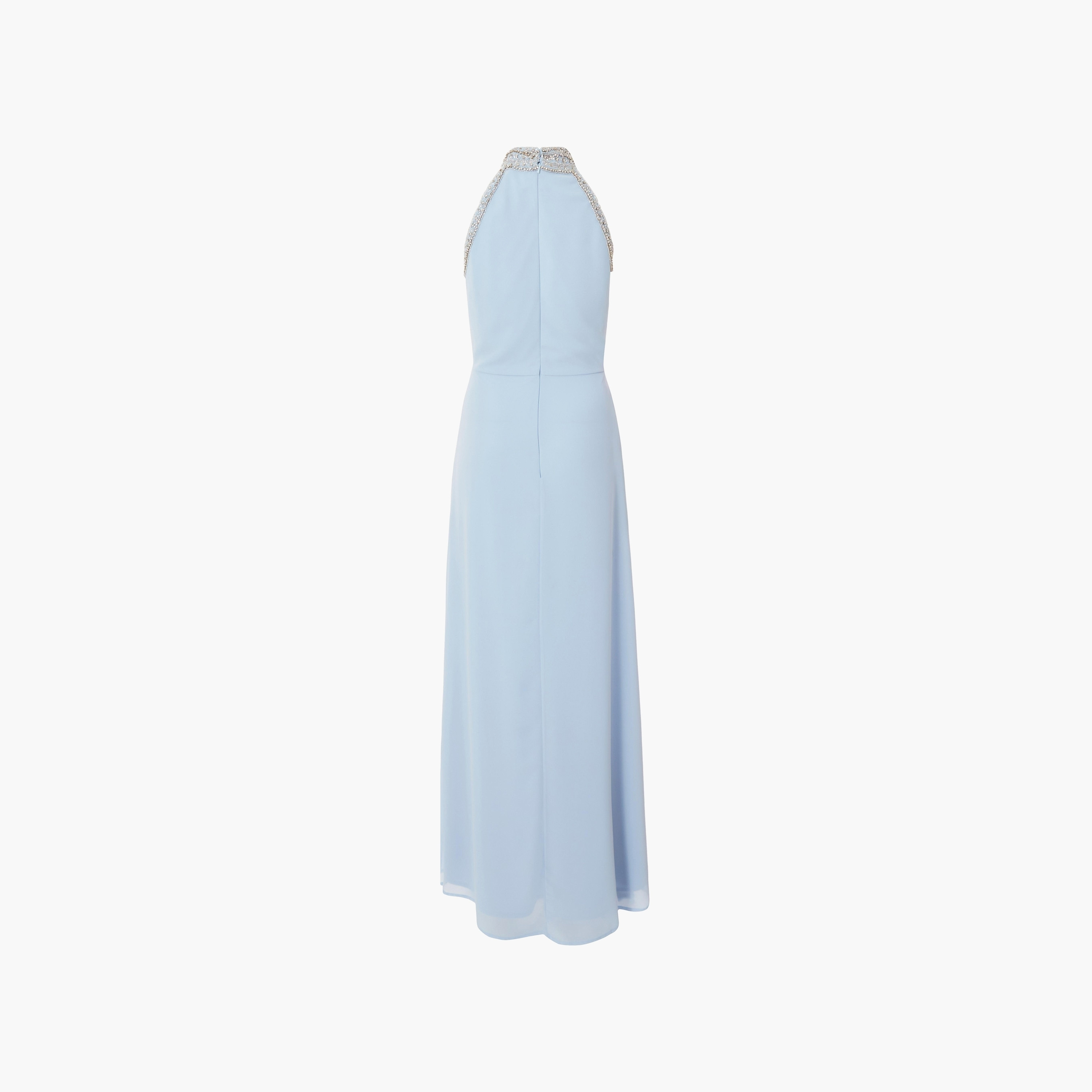 فستان ماكسي نسائي أزرق فاتح مزين بفتحة رقبة V من الشيفون من كويز-women-clothing-dresses-image-6