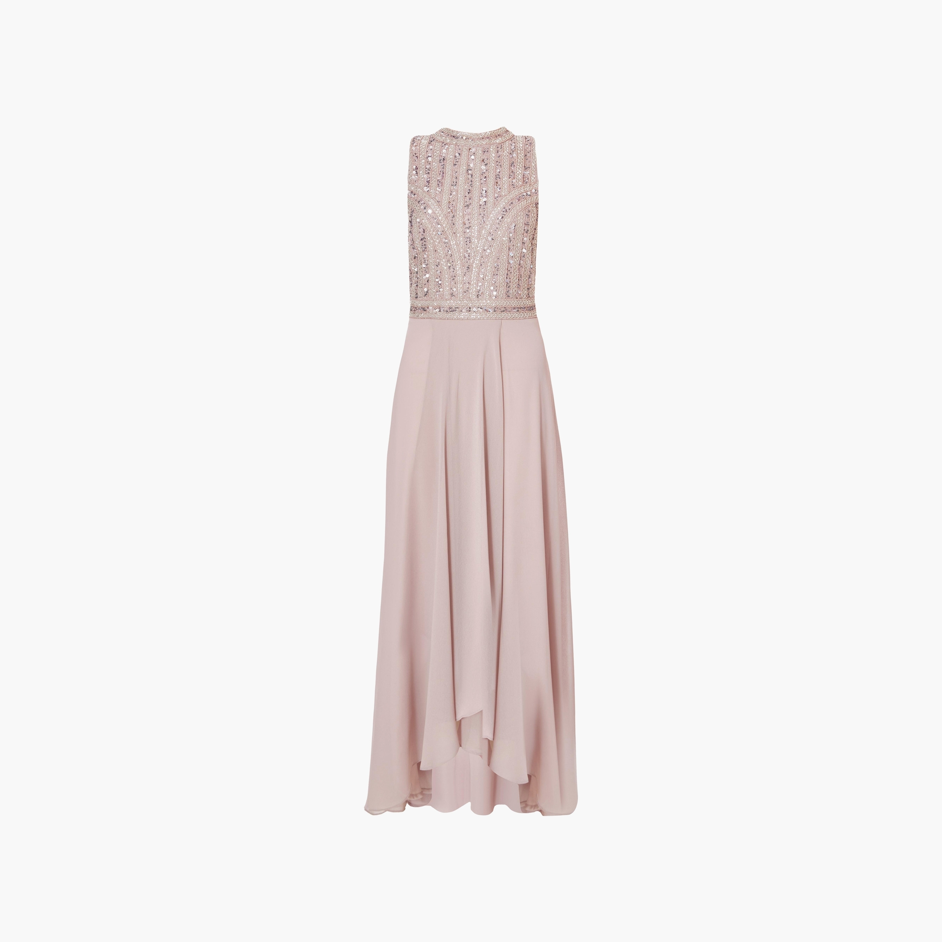 فستان سهرة ماكسي وردي فاتح للنساء، مزين بفتحة رقبة V، من الشيفون من كويز-women-clothing-dresses-image-5