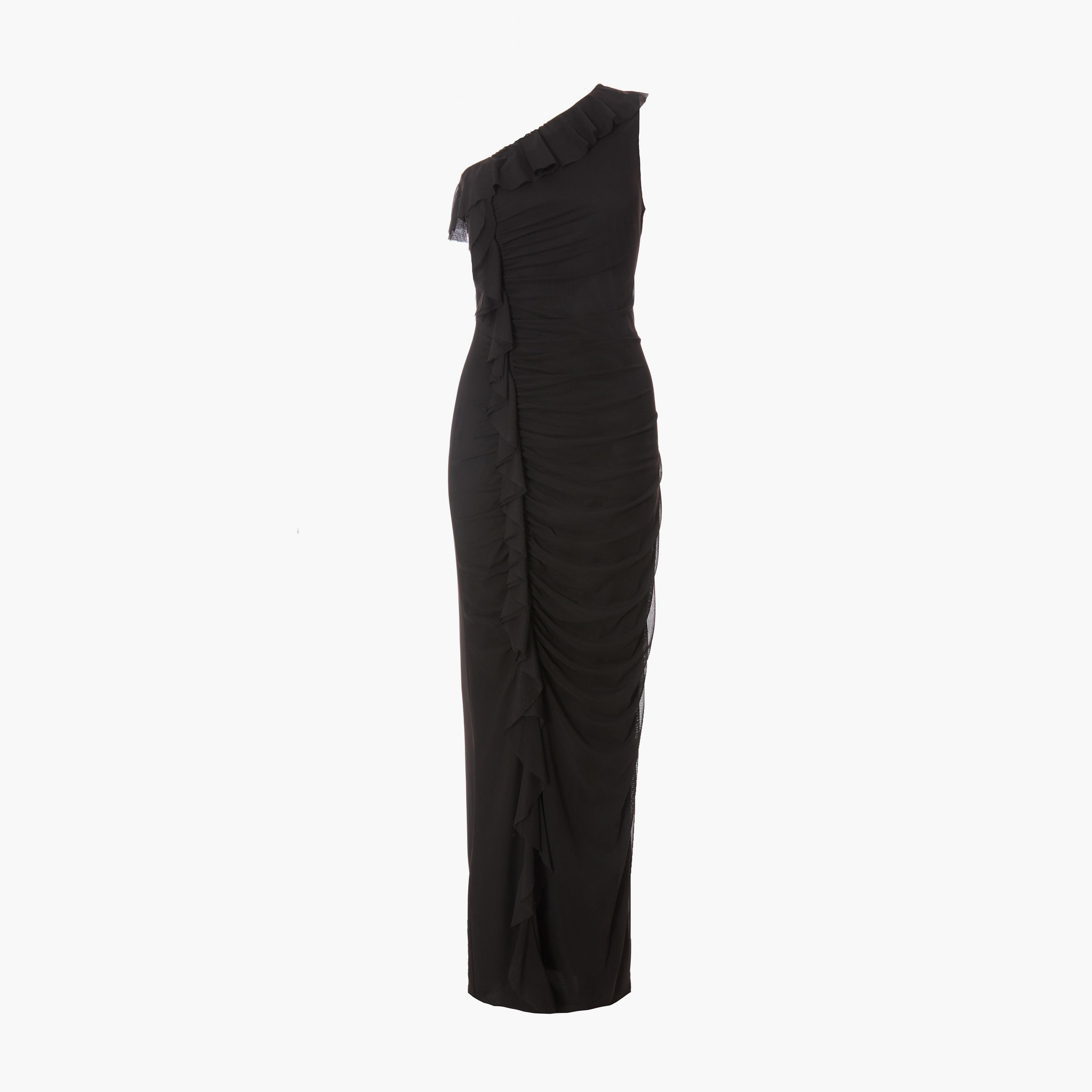 Quiz Black Mesh Frill Detail One Shoulder Evening Wear Women Midaxi Dress-women-clothing-dresses-image-5