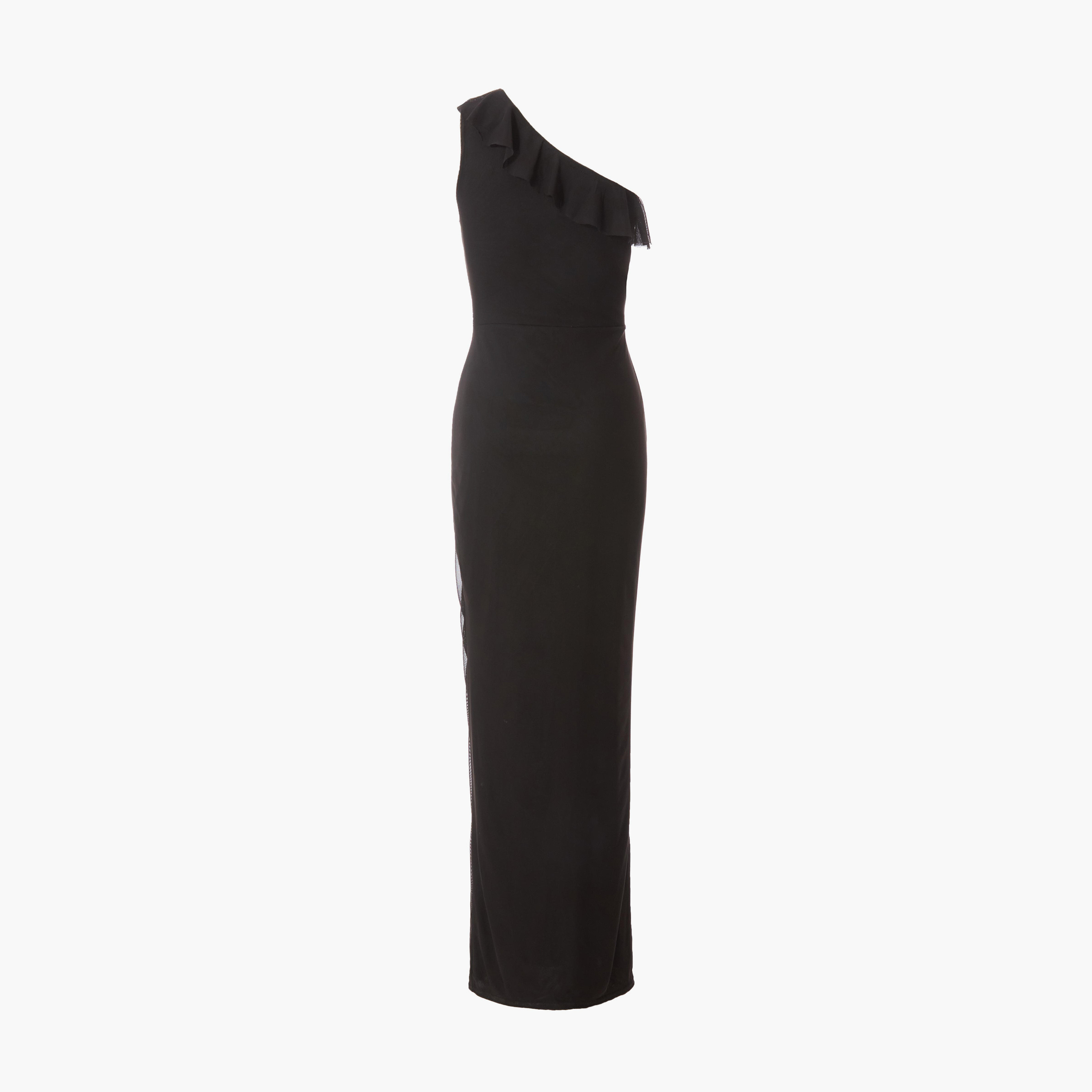 Quiz Black Mesh Frill Detail One Shoulder Evening Wear Women Midaxi Dress-women-clothing-dresses-image-6