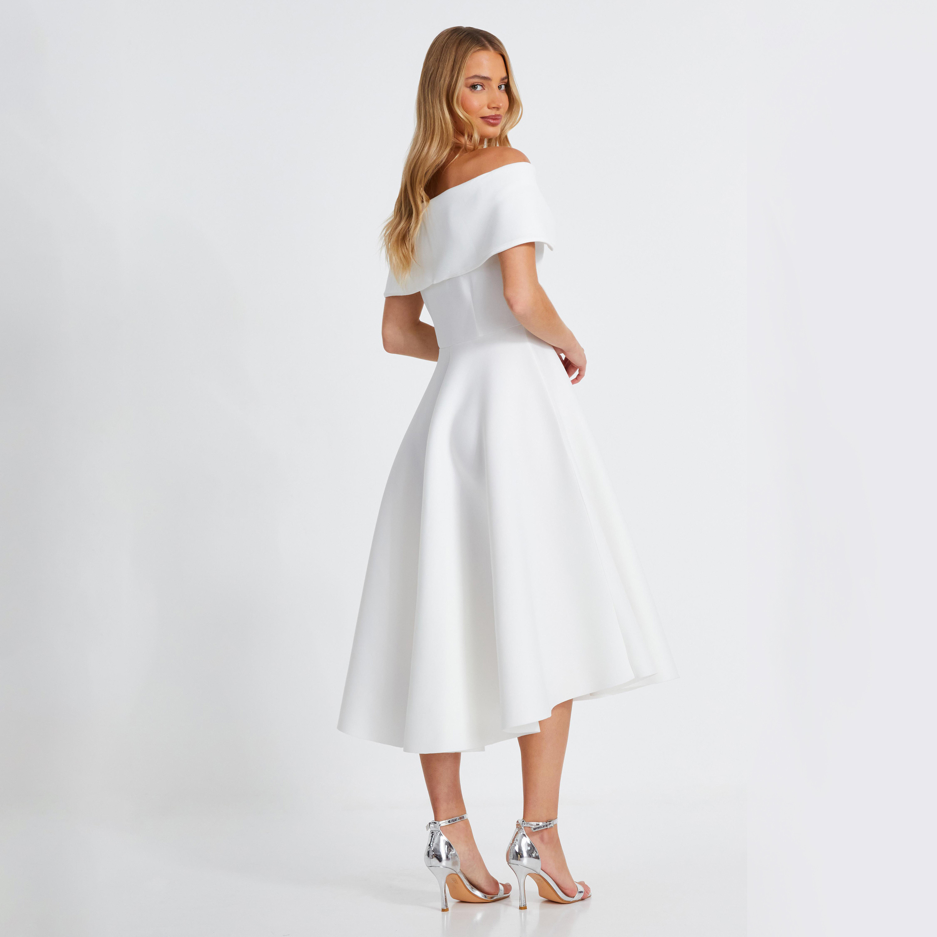 كويز-  فستان سكيتر عاجي اللون مع فيونكة باردو-women-clothing-dresses-image-3