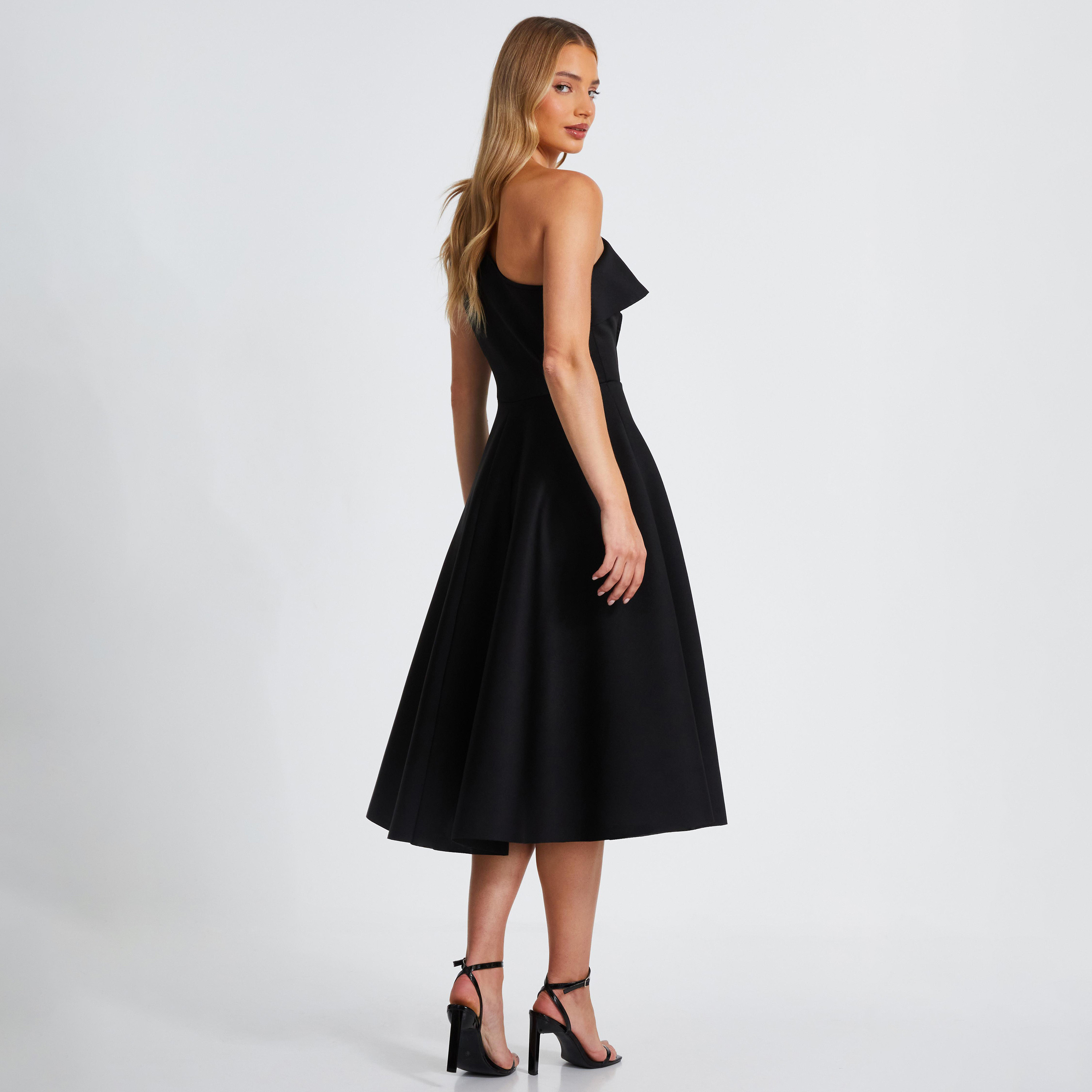 Quiz Black One Shoulder Frill Detail Women Skater Dress-women-clothing-dresses-image-3