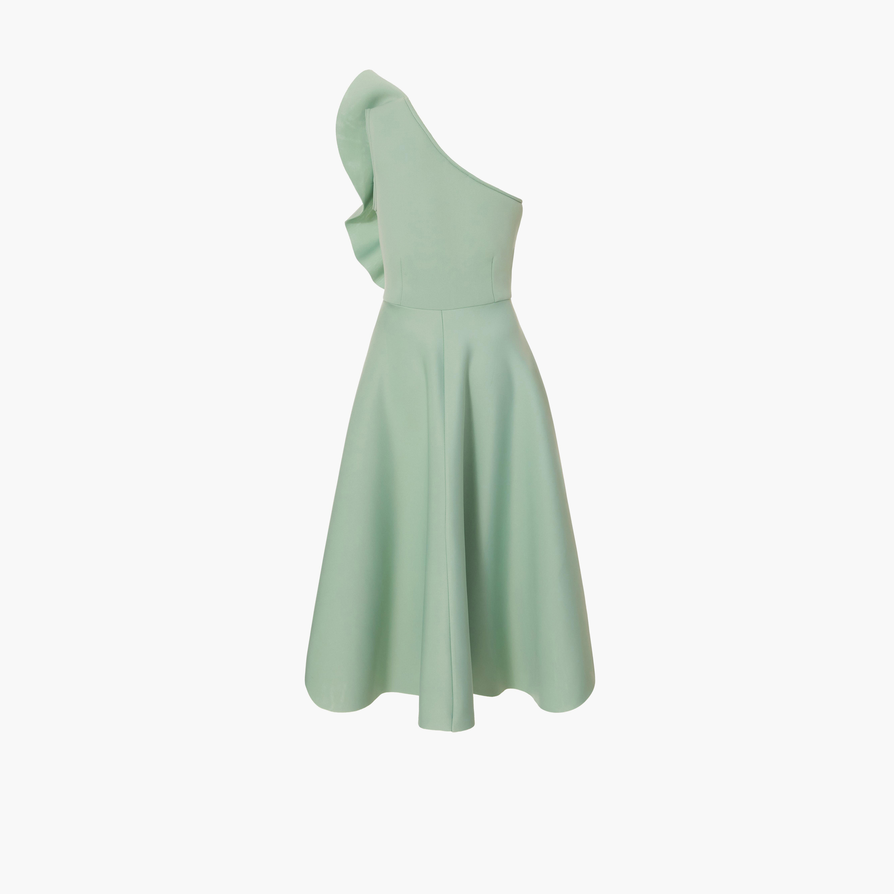 كويز-  فستان سكيتر بكتف واحد وبتفاصيل كشكشة لون رمادي الفاتح-women-clothing-dresses-image-5