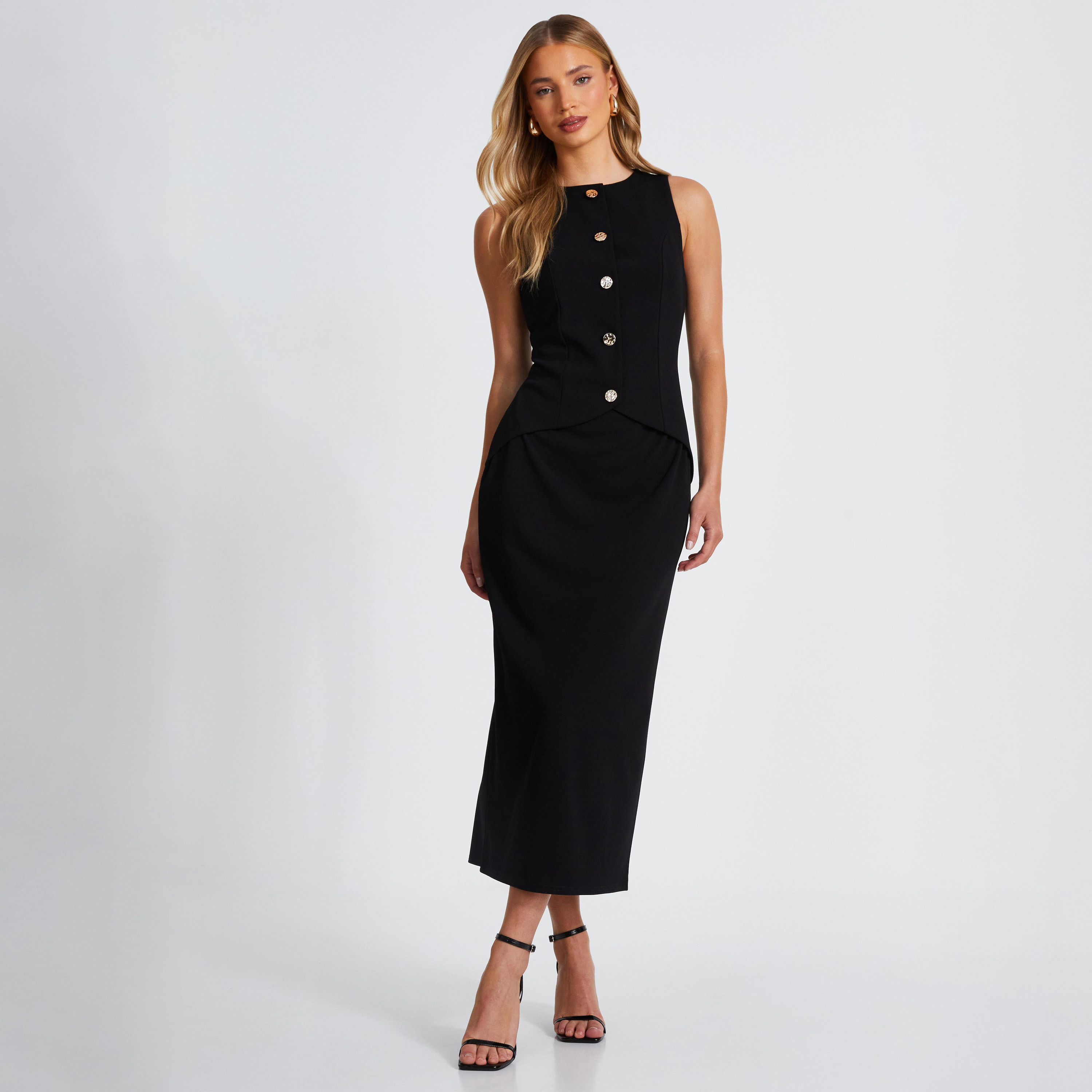 كويز-  فستان أسود بصدرية وتنورة من الكريب سكوبا اثنان في واحد-women-clothing-dresses-image-1