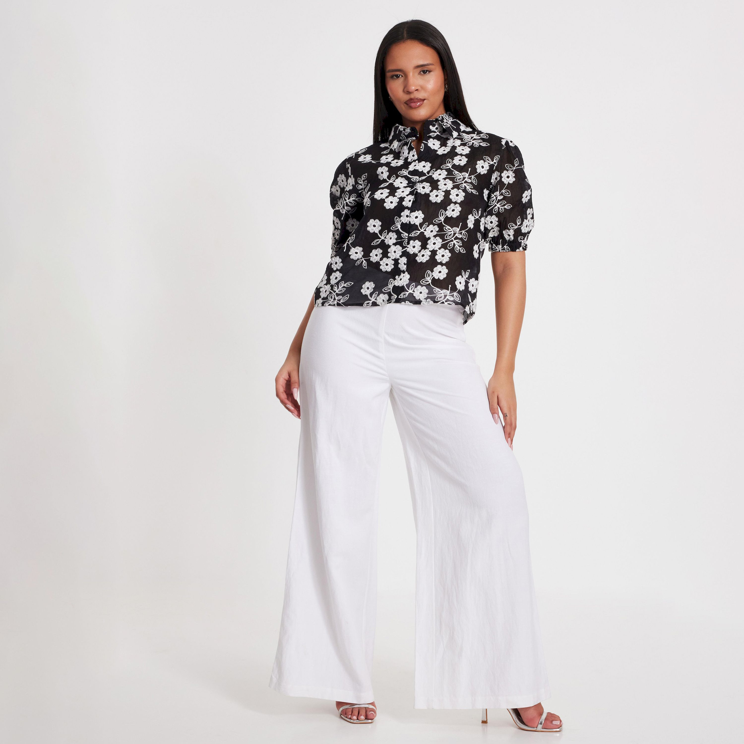 Quiz Black Embroidered Organza Puff Sleeve Blouse-women-clothing-shirtsandblouses-blouses-image-1