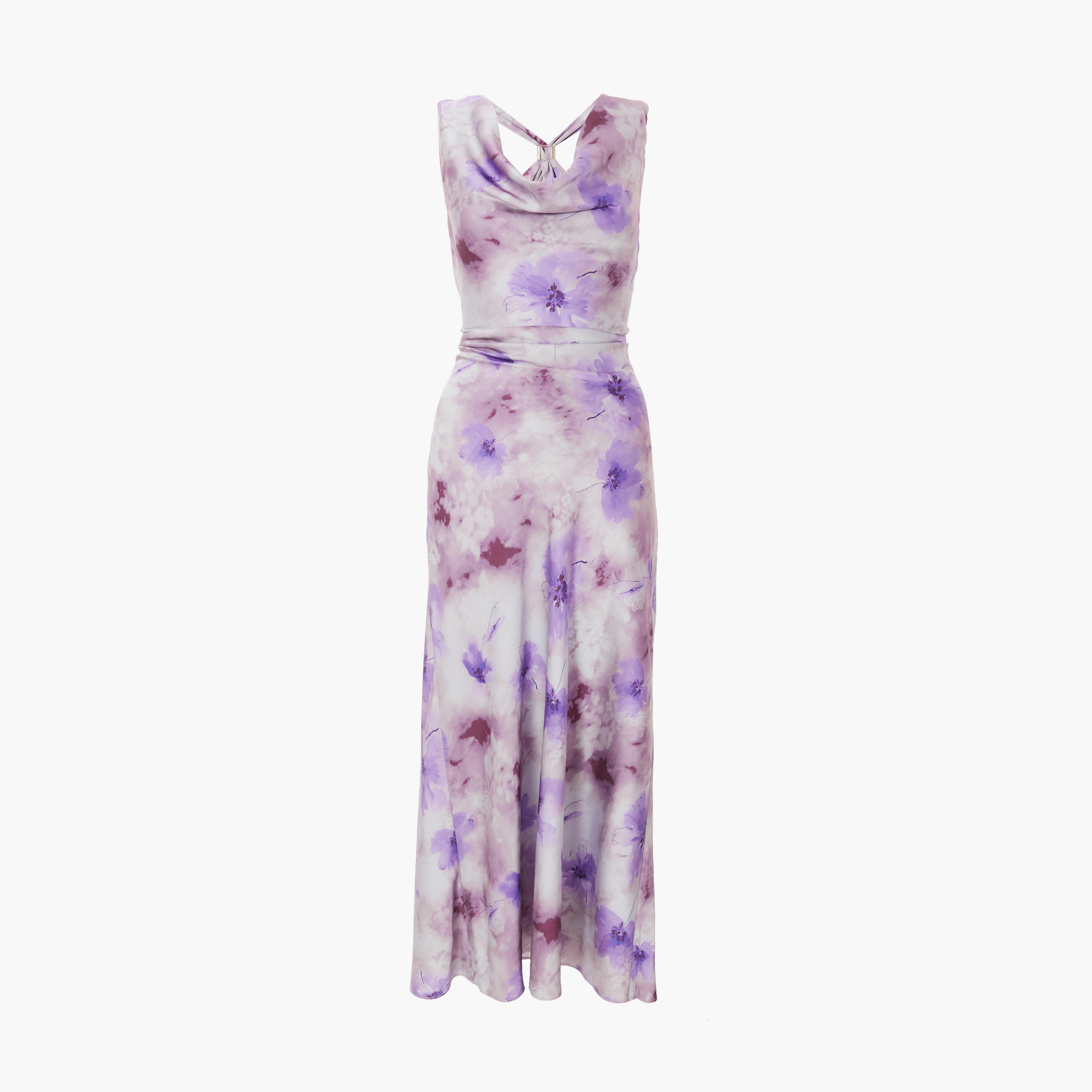 Quiz Lilac Floral Satin Trim Detail Cowl Evening Wear Women Midaxi Dress-women-clothing-dresses-image-5