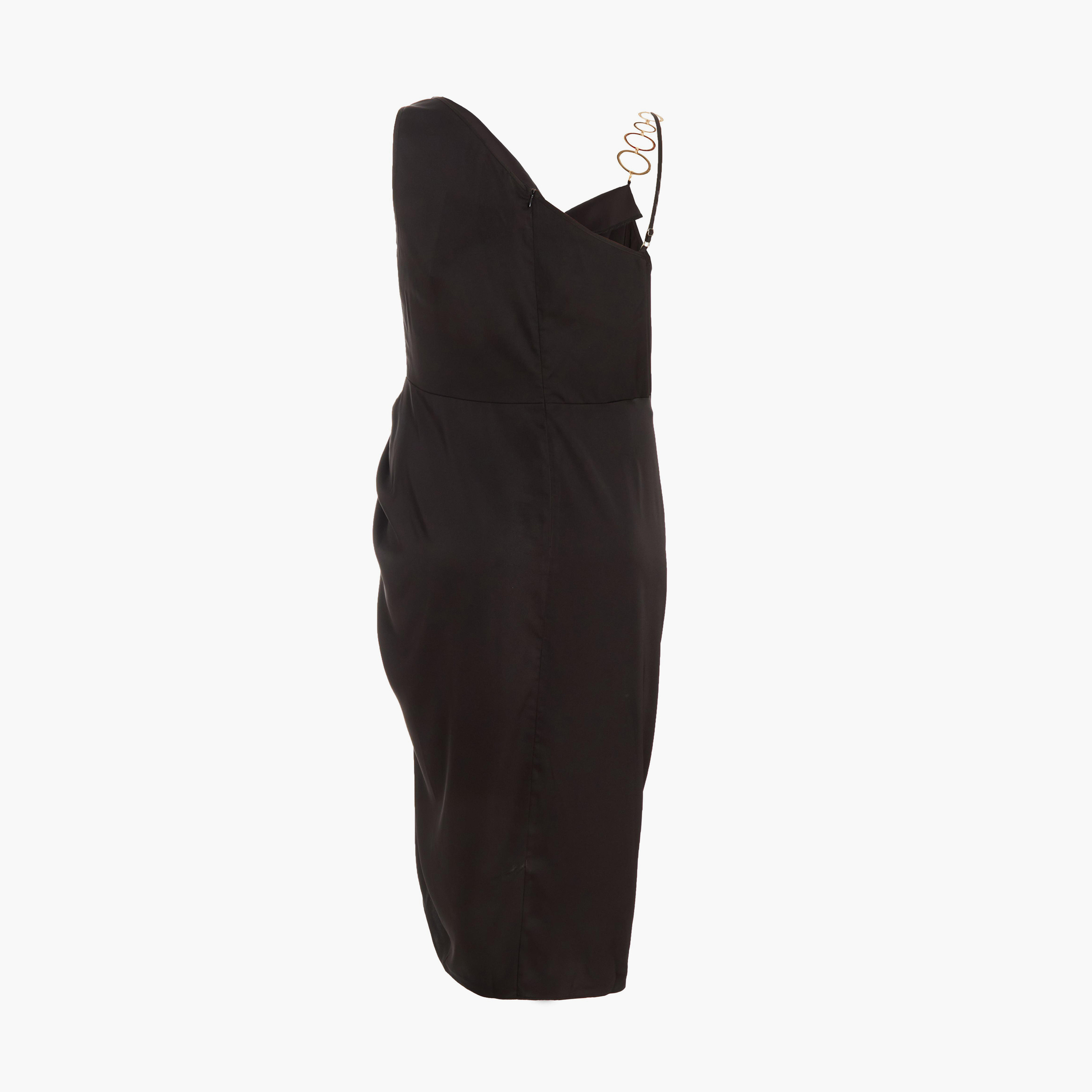 كويز-  فستان سهرة أسود غير متماثل وكشكشة من الترتر وفتحة رقبة مدورة-women-clothing-dresses-image-6