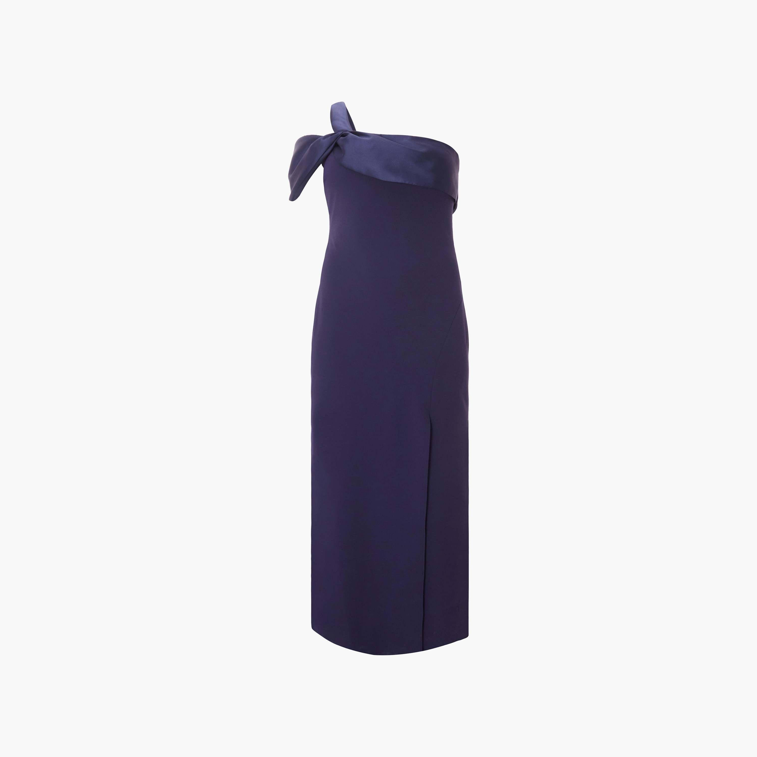Quiz Plus Size Navy Blue Scuba Crepe One Shoulder Satin Slit Women's Evening Maxi Dress-women-clothing-dresses-image-5
