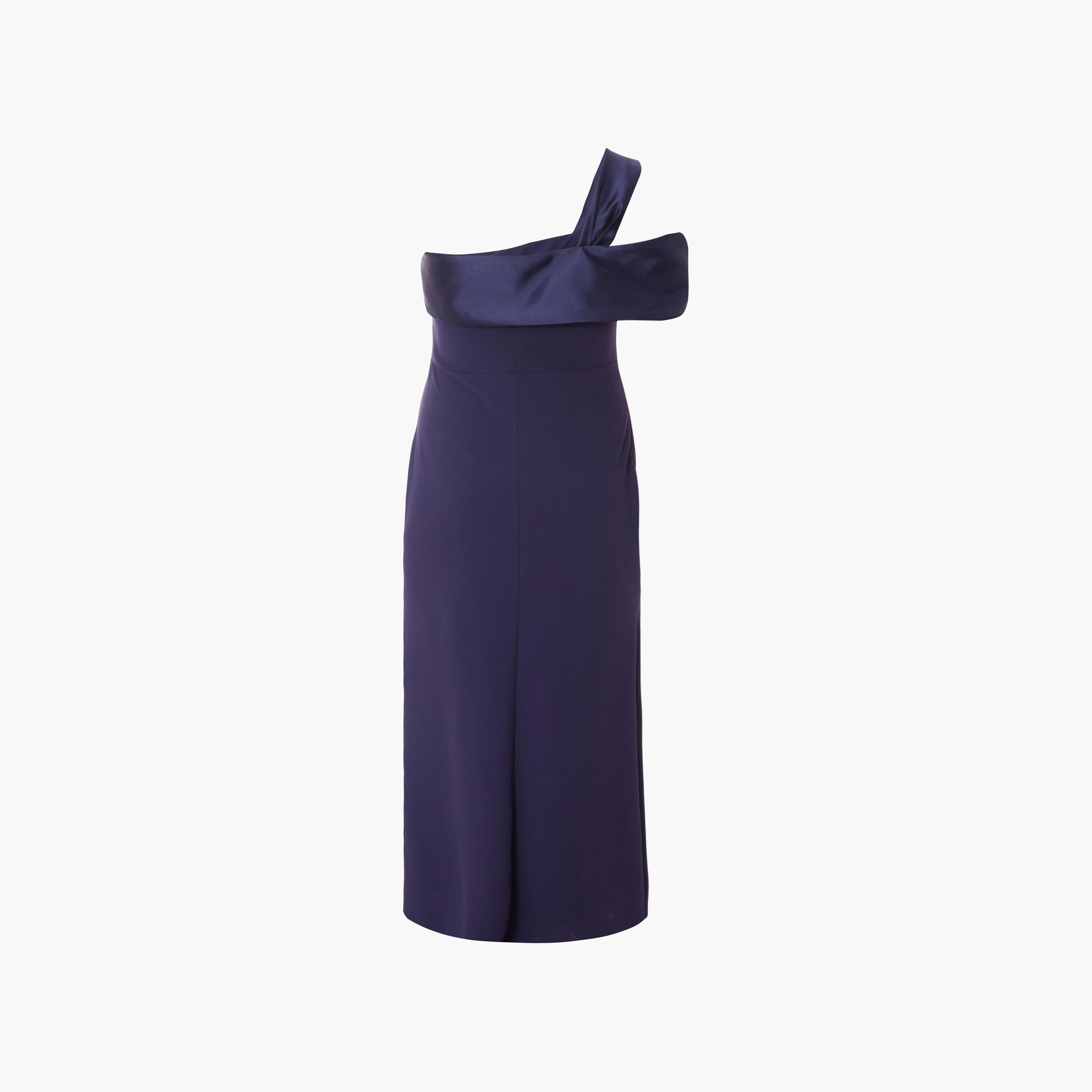 فستان سهرة ماكسي نسائي بلون كحل بلون كحل مقاس كبير، كريب سكوبا بلون كتف واحد وشق ساتان-women-clothing-dresses-image-6