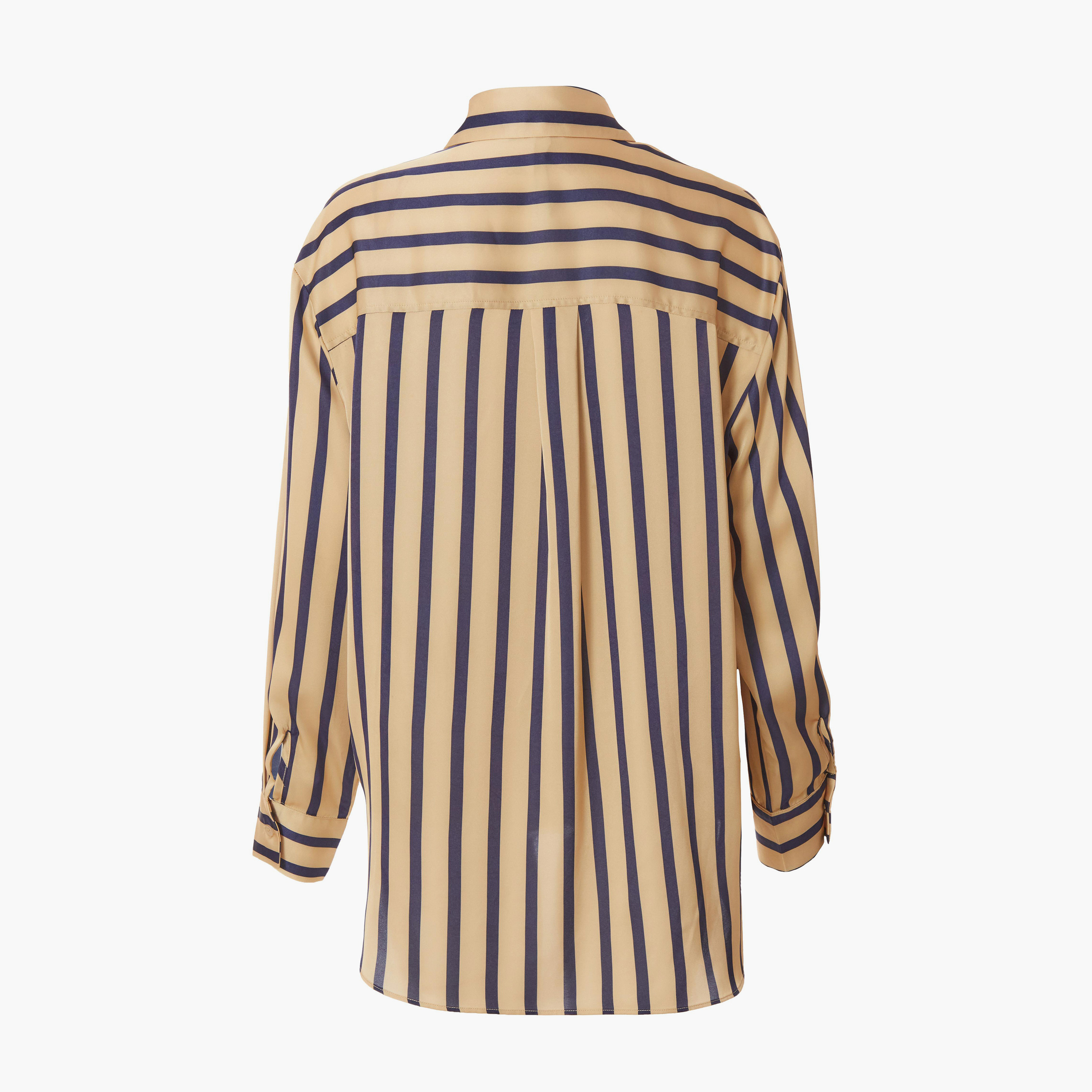 كويز-  قميص مخطط من الساتان باللون الحجري بأكمام طويلة-women-clothing-shirtsandblouses-shirts-image-6