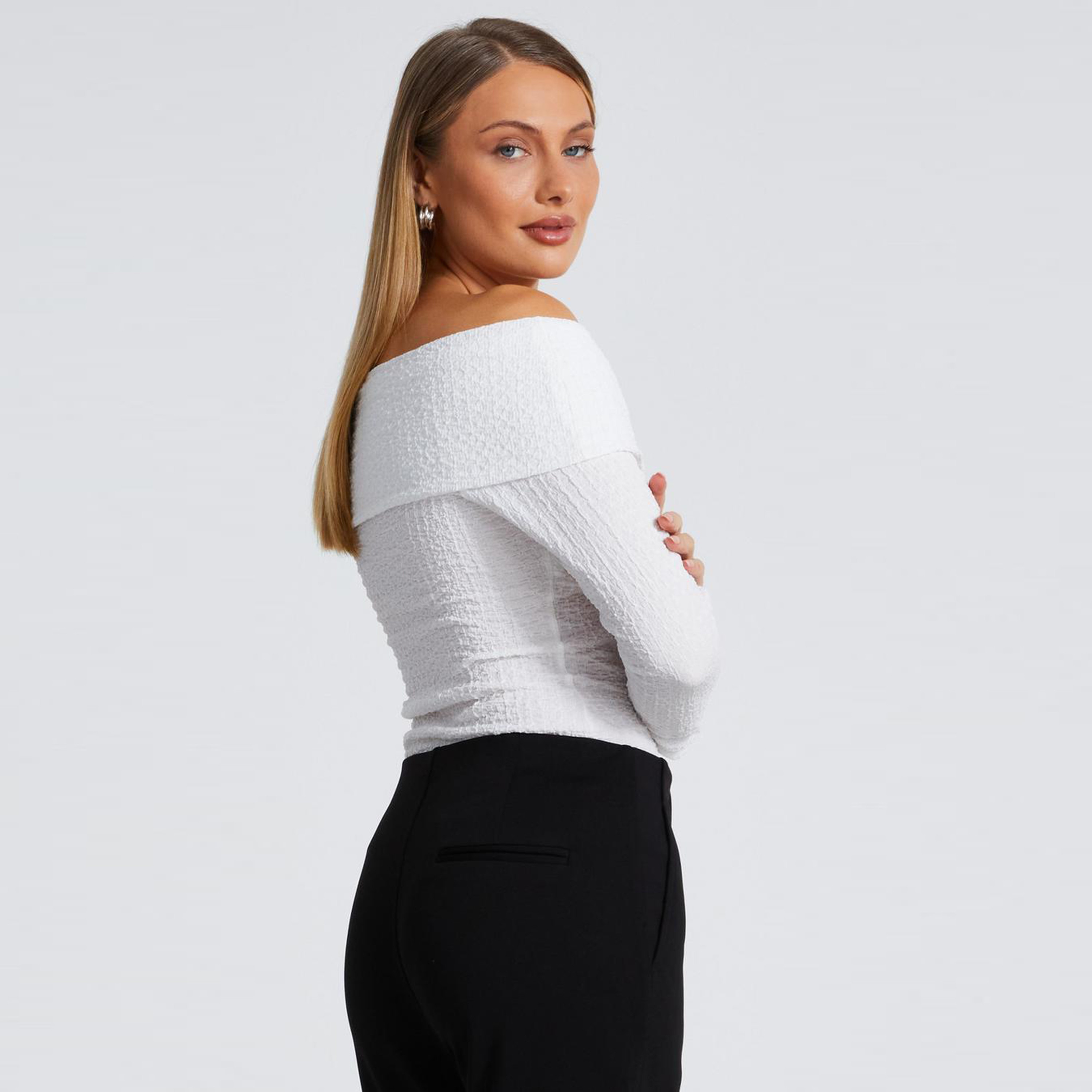 Quiz Cream Textured Twist Detail Bardot Top-women-clothing-shirtsandblouses-blouses-image-2