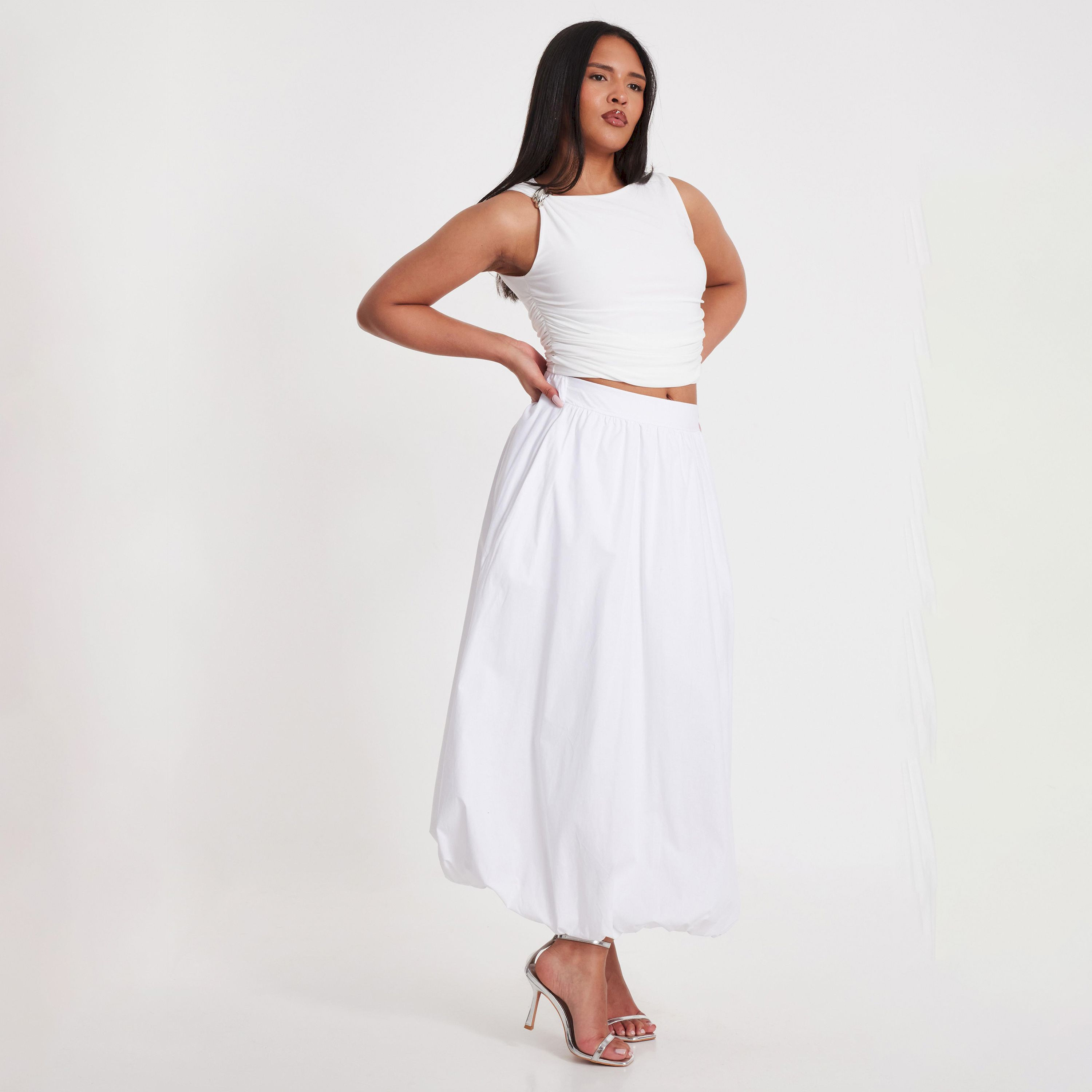 Quiz White Poplin Midaxi Puffball Skirt-women-clothing-bottoms-skirts-image-2