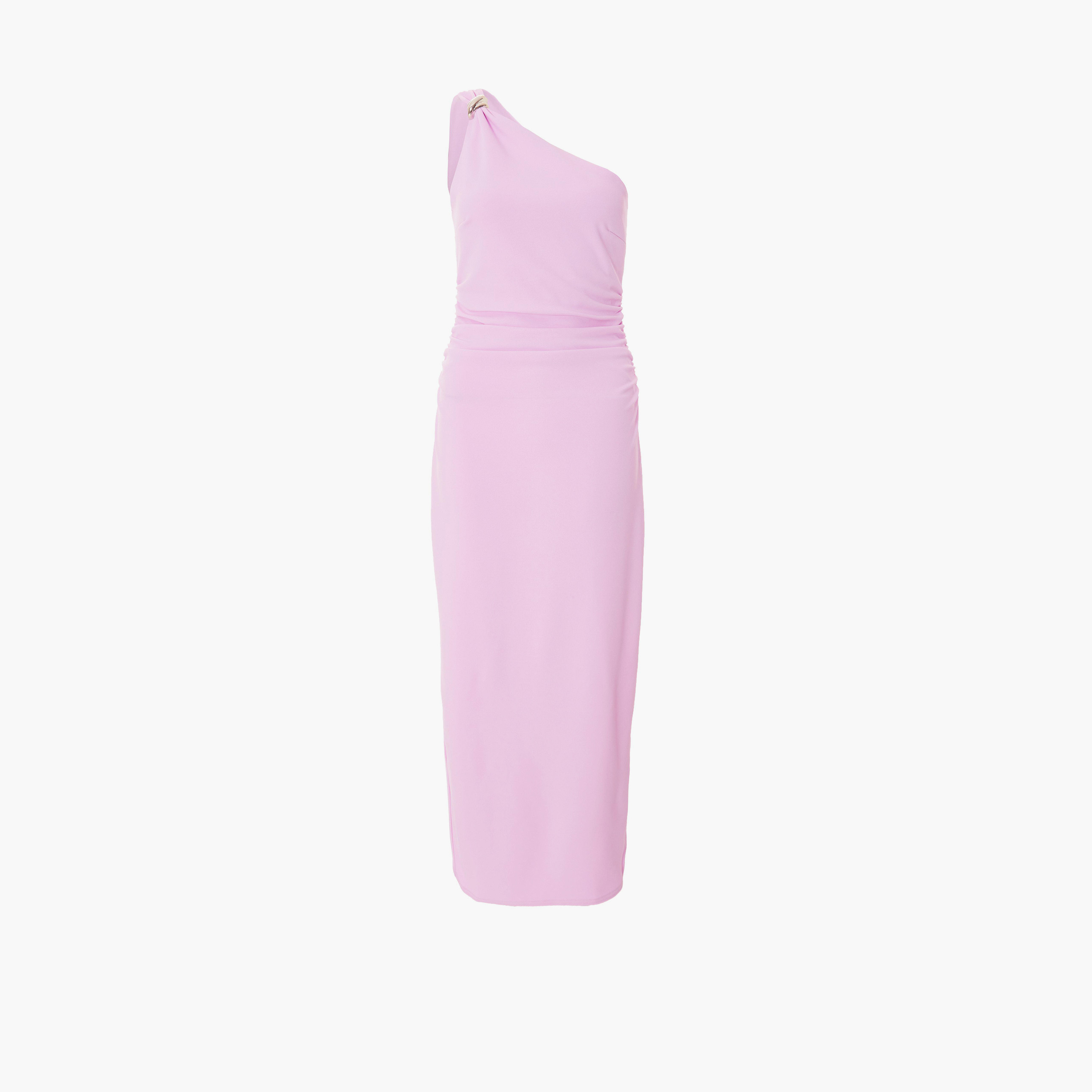 كويز-  فستان ماكسي أرجواني من قماش سكوبا كريب بكتف واحد وبتفاصيل مشبك-women-clothing-dresses-image-4