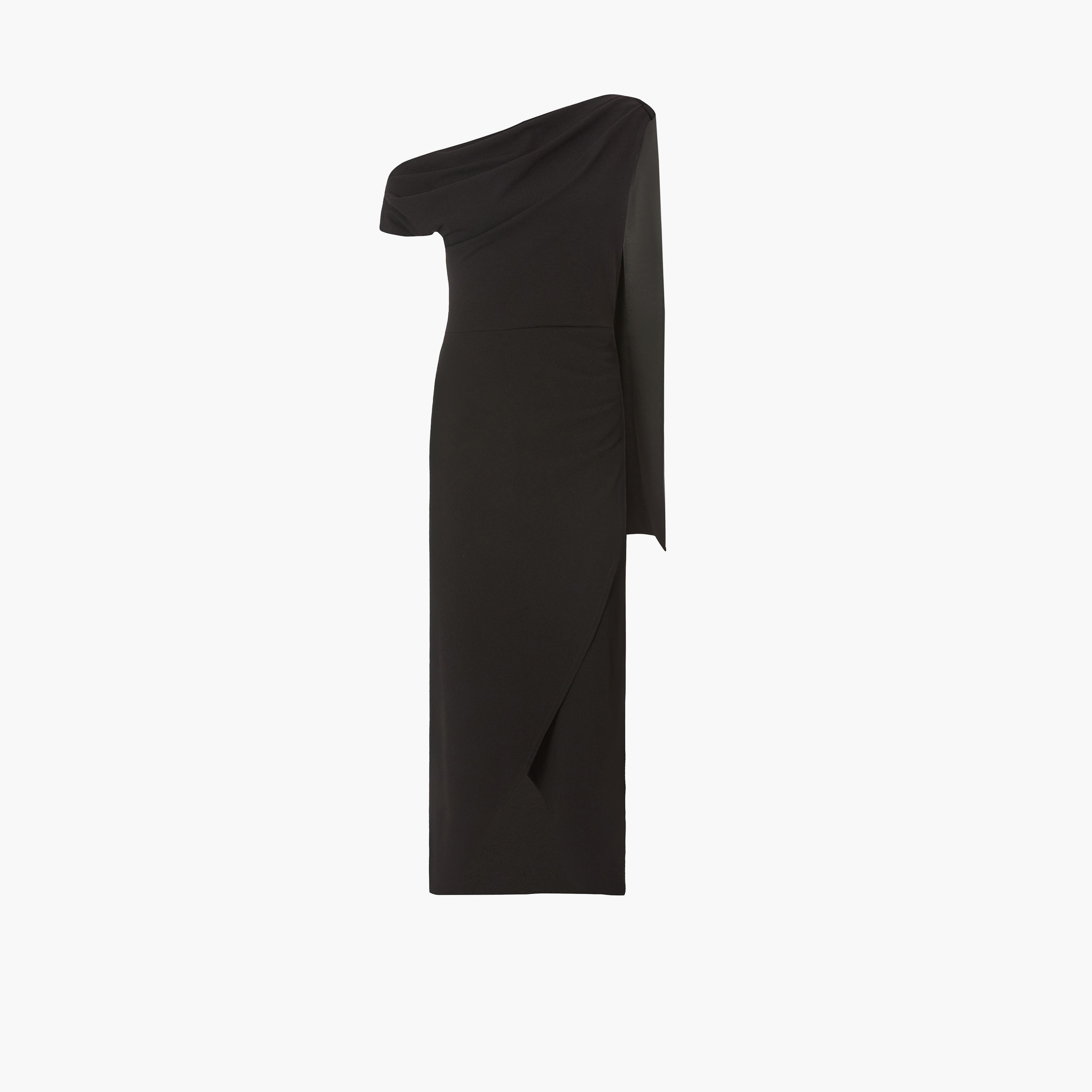 كويز-  فستان ماكسي أسود من الكريب سكوبا بدون أكتاف وبحزام-women-clothing-dresses-image-5