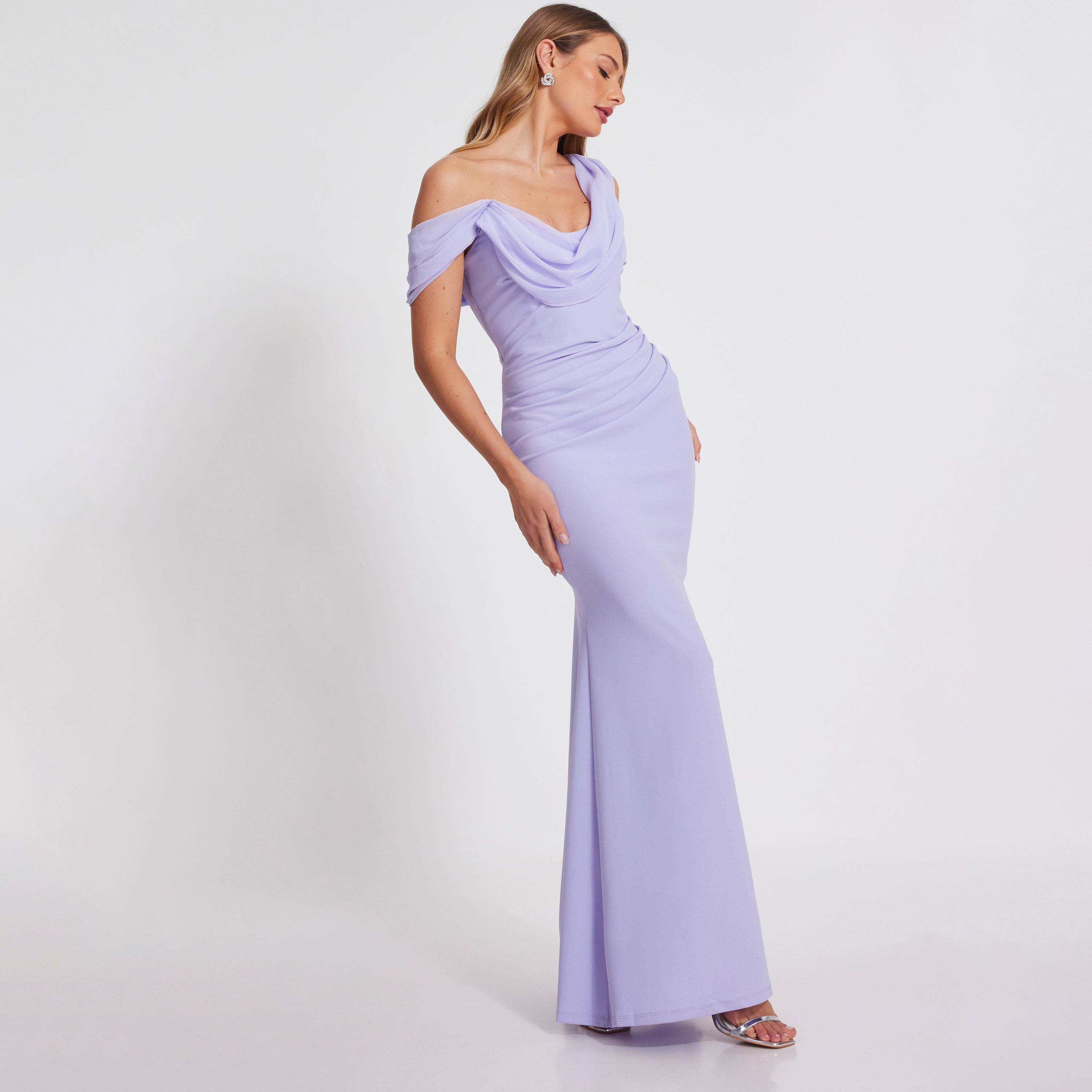 Quiz Lilac Scuba Crepe Chiffon Drape Asymmetric Maxi Dress-women-clothing-dresses-image-2