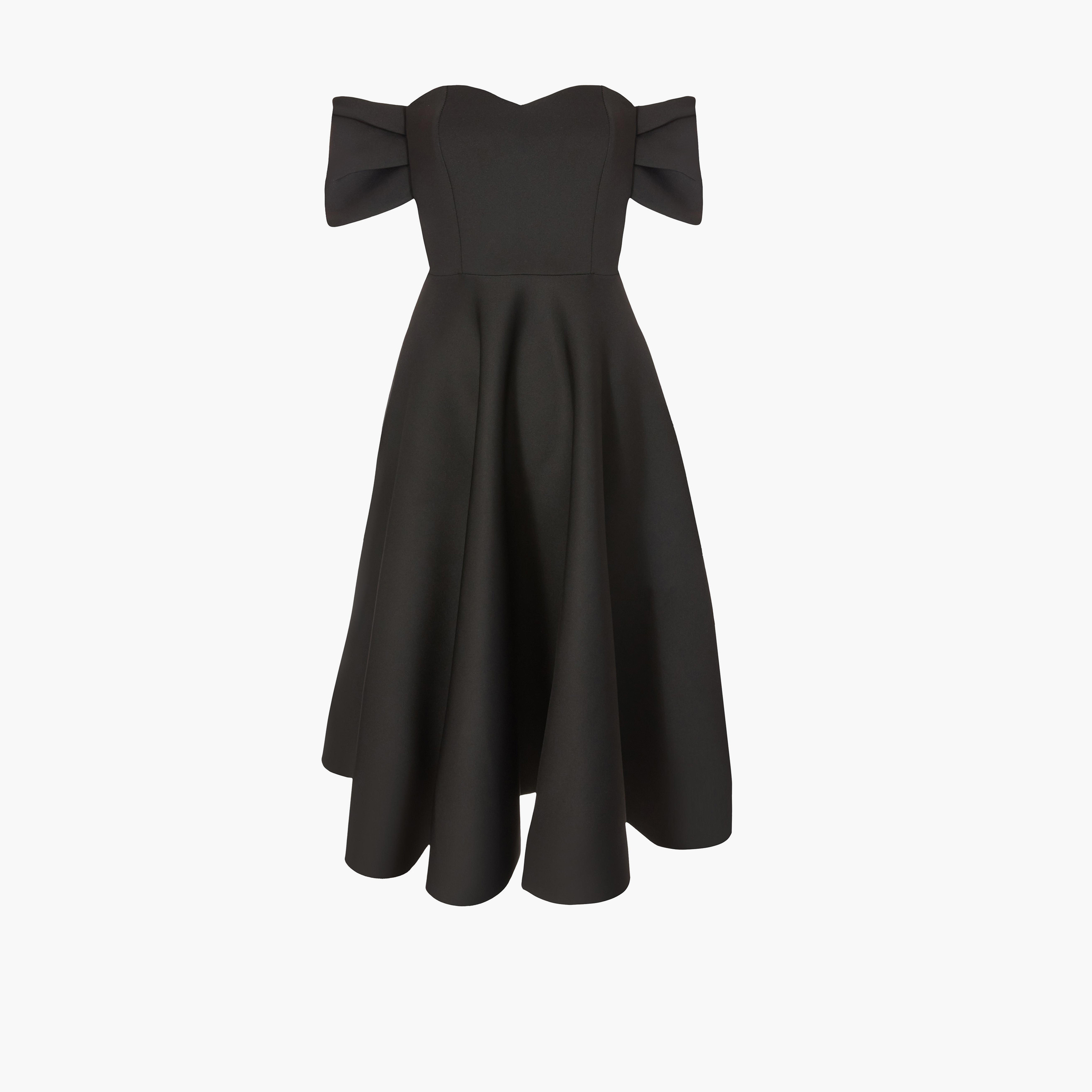 Quiz Black Bonded Scuba Pleat Bardot Women's Evening Wear Midi Skater Dress-women-clothing-dresses-image-4