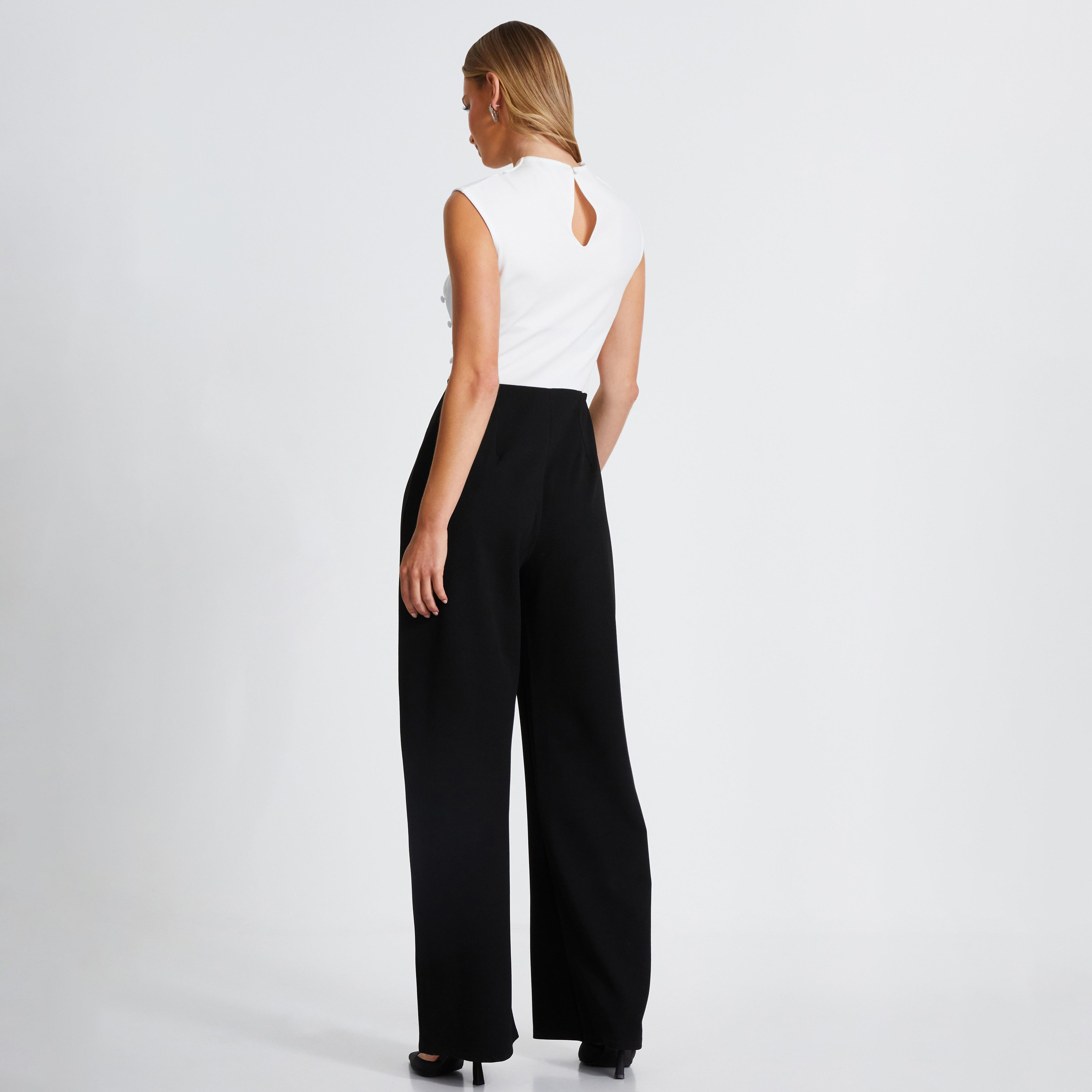 Quiz Black Scuba Crepe Contrast Women Jumpsuit With Button Detail-women-clothing-jumpsuits-image-3