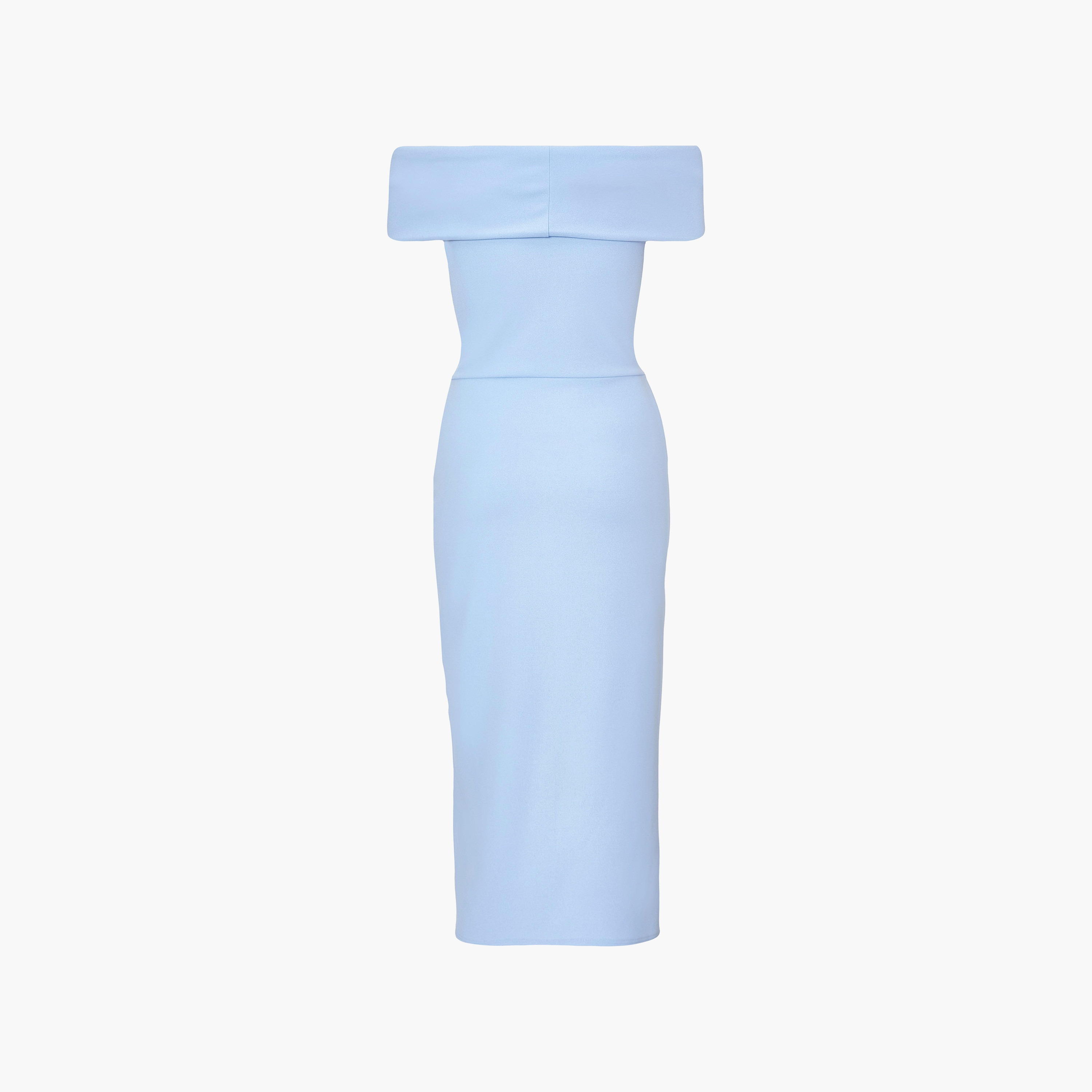 Quiz Ruched Scuba Crepe Bardot Neck Bodycon Pale Blue Women's Evening Midi Dress-women-clothing-dresses-image-6