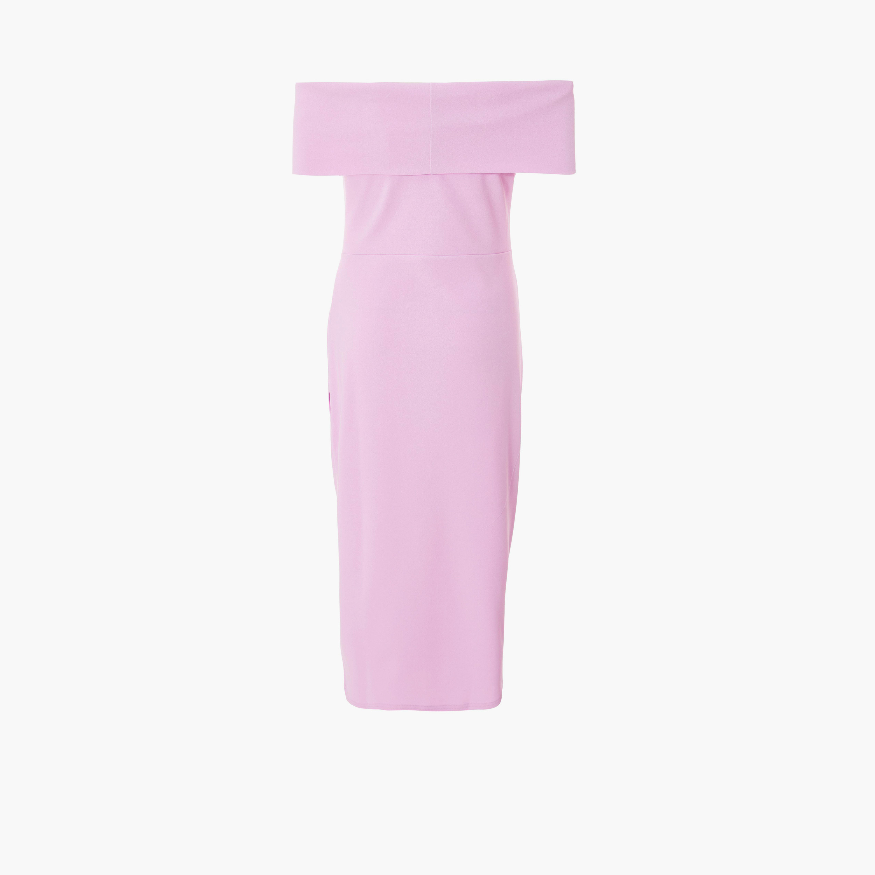 كويز-  فستان متوسط ​​الطول من قماش الكريب سكوبا أرجواني اللون مع كشكشة جانبية-women-clothing-dresses-image-5