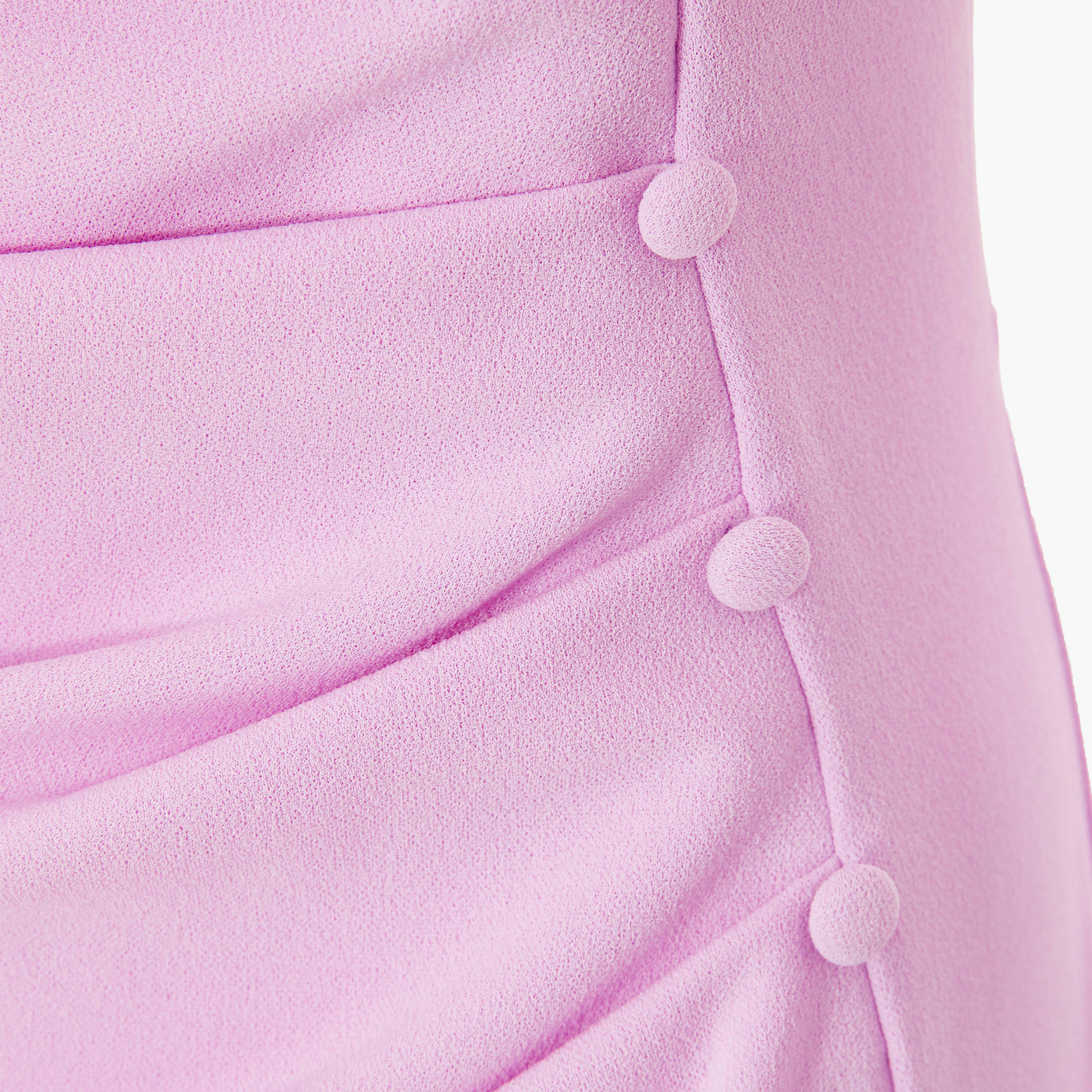 كويز-  فستان متوسط ​​الطول من قماش الكريب سكوبا أرجواني اللون مع كشكشة جانبية-women-clothing-dresses-image-6