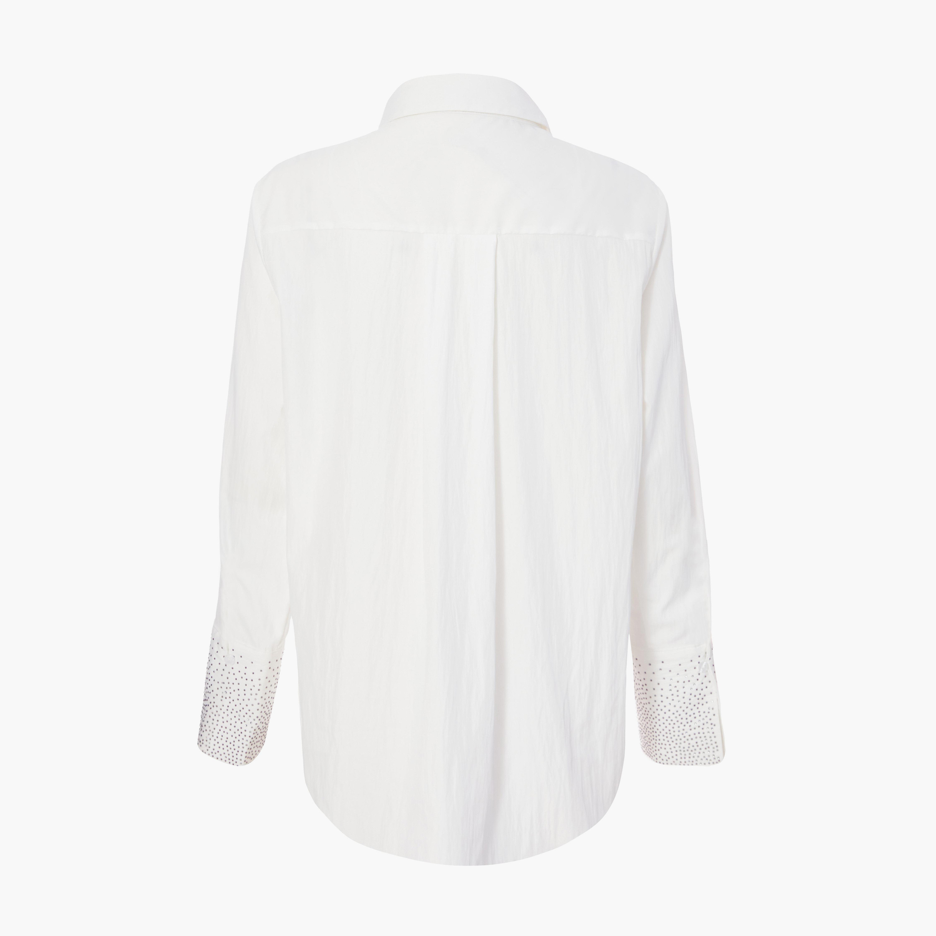 كويز-  قميص أبيض من القطن بتفاصيل أساور الماسية-women-clothing-shirtsandblouses-shirts-image-6