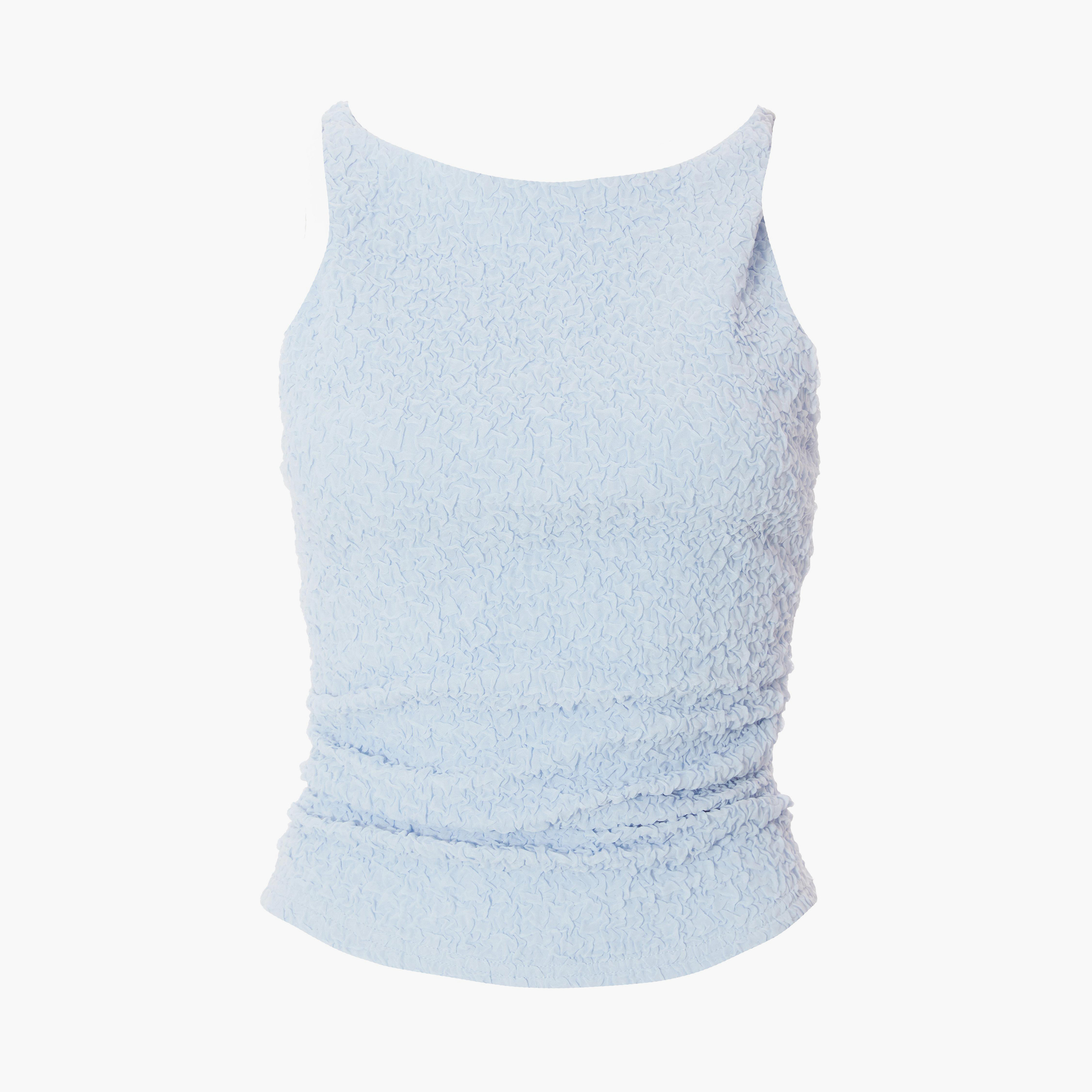 كويز-  بلوزة منسوجة باللون الأزرق الفاتح مع تفاصيل ملتوية شبكية-women-clothing-shirtsandblouses-blouses-image-5