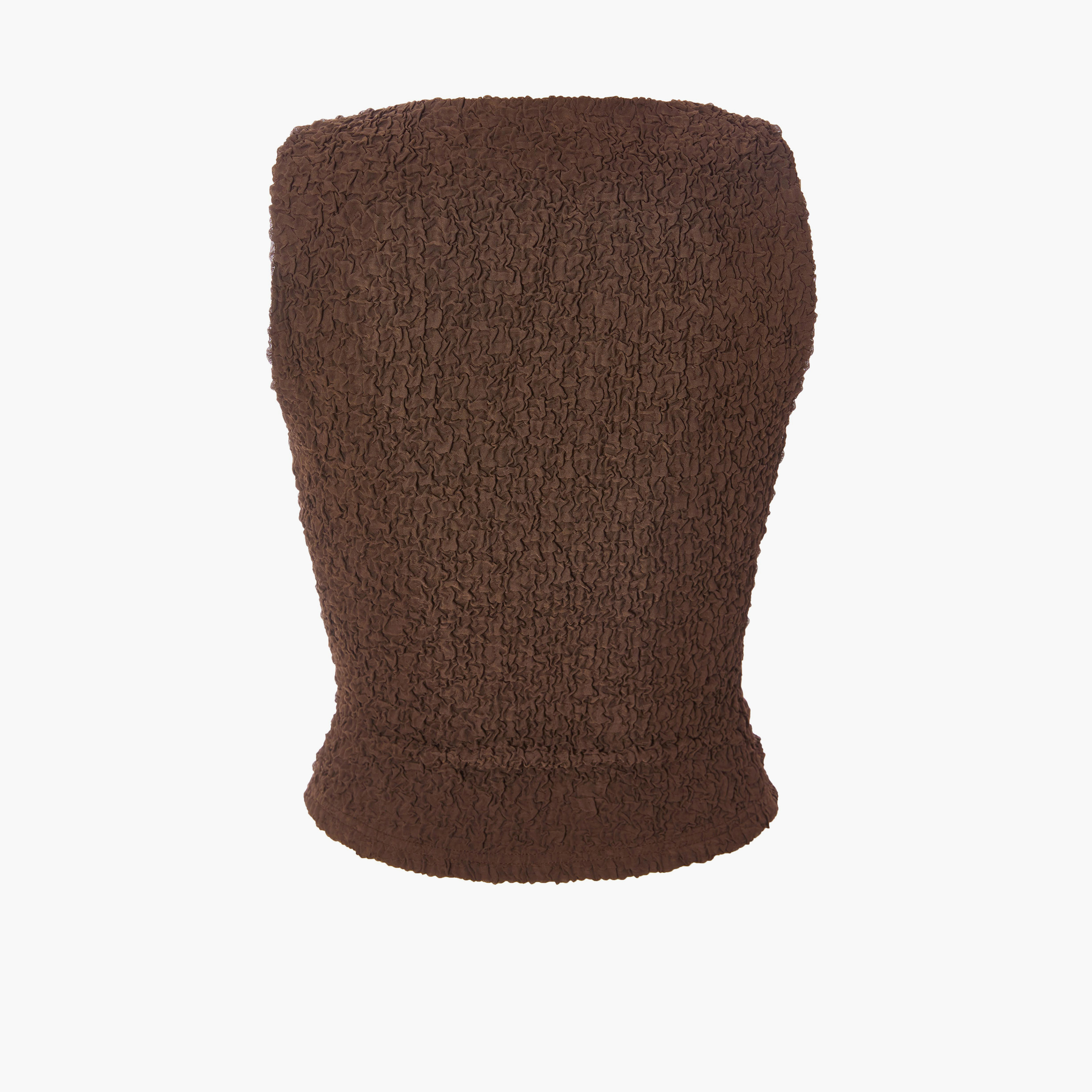 Quiz Mocha Textured Mesh Twist Detail Top-women-clothing-shirtsandblouses-blouses-image-5